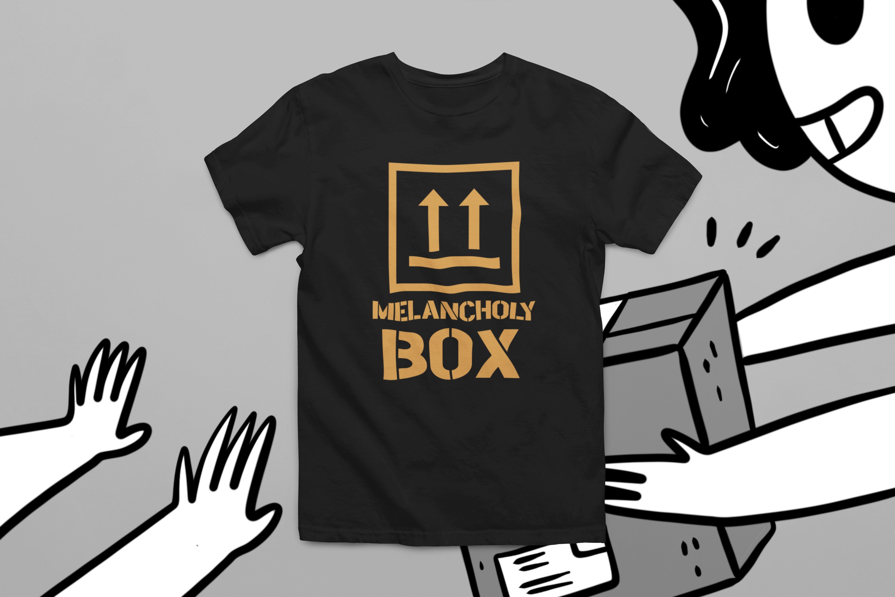 Humorous T-Shirts | Light-Hearted Designs for Modern Life. 'Melancholy box' T-shirt