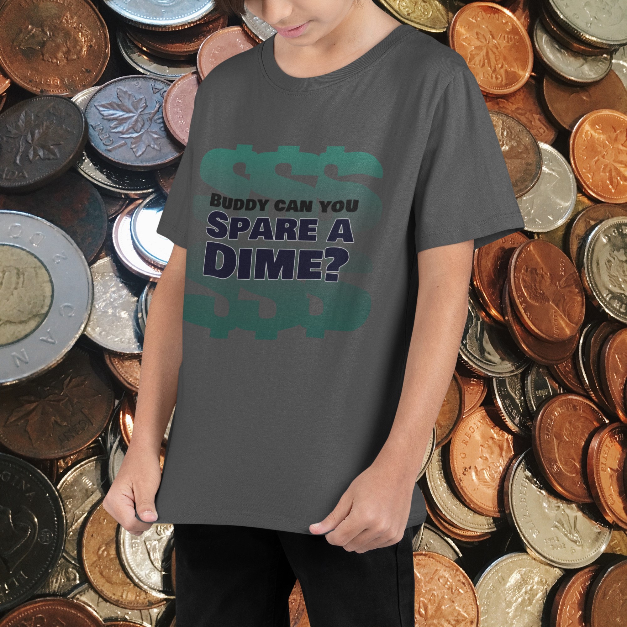 Humorous T-Shirts | Light-Hearted Designs for Modern Life. 'Buddy dime' T-shirt