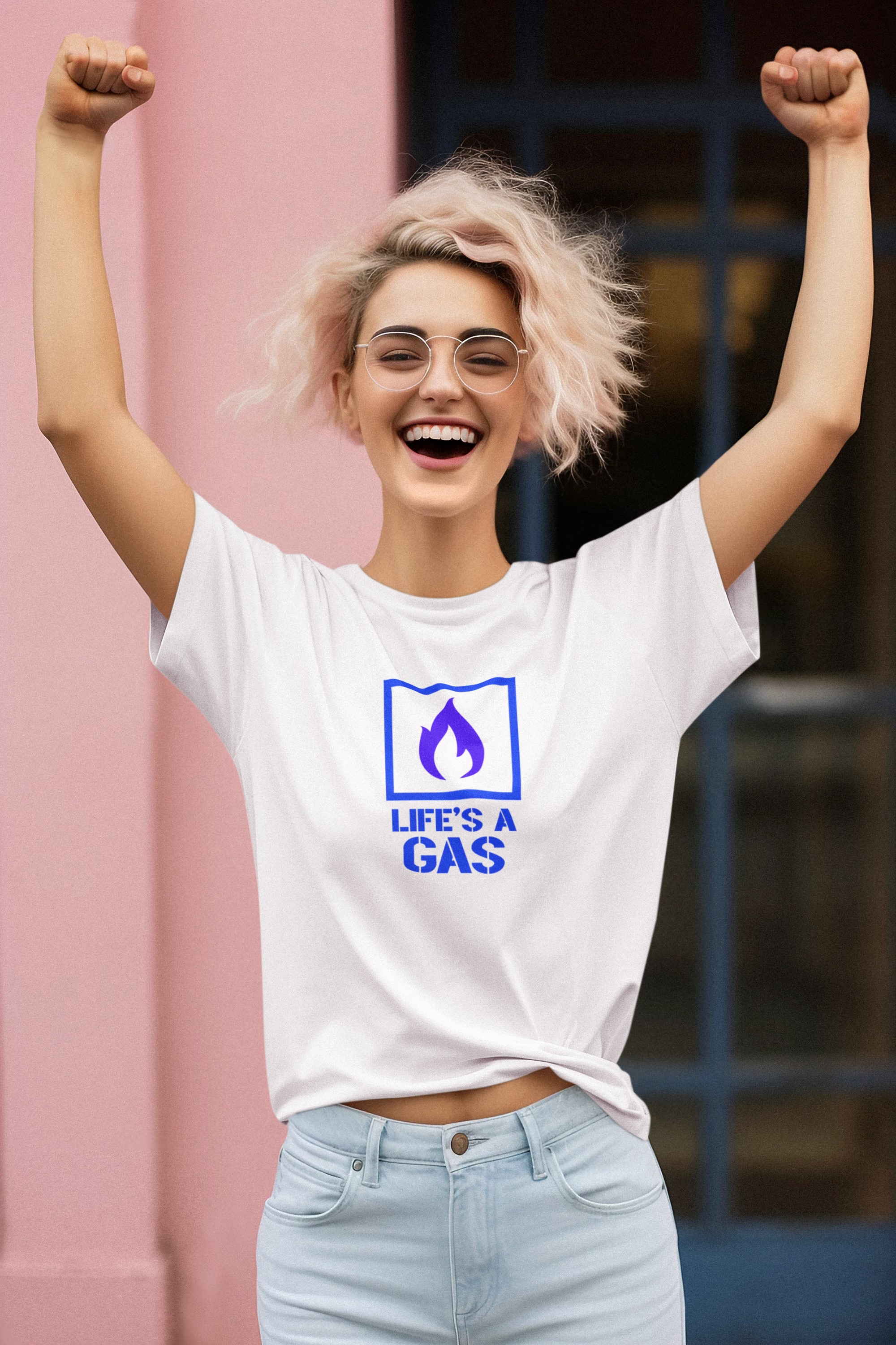 Humorous T-Shirts | Light-Hearted Designs for Modern Life. 'Lifes a gas' T-shirt