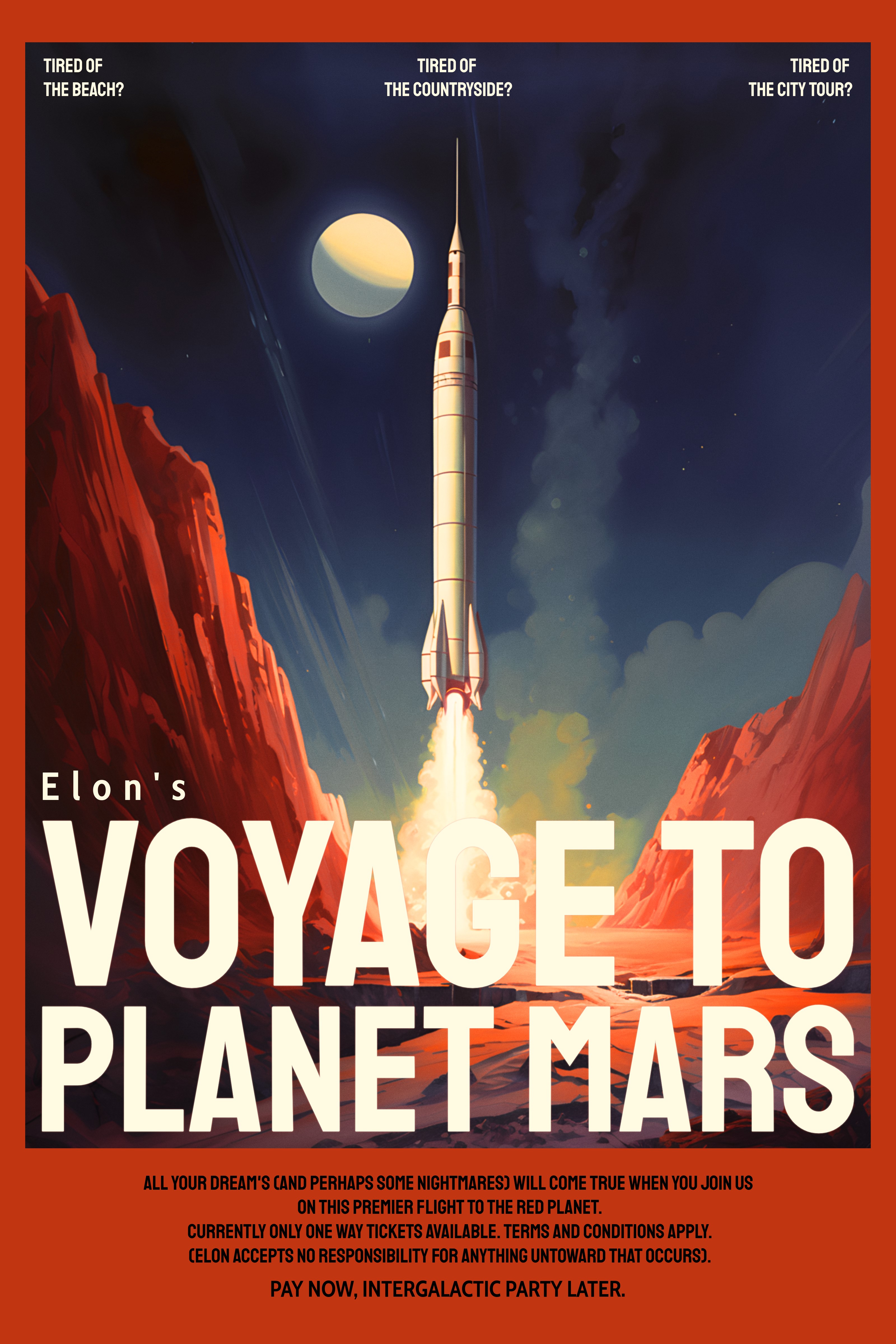 Art Posters and Canvases for Stylistic Home Decor. 'Elon's voyage to Mars' premium heavyweight Matte paper wooden framed poster.