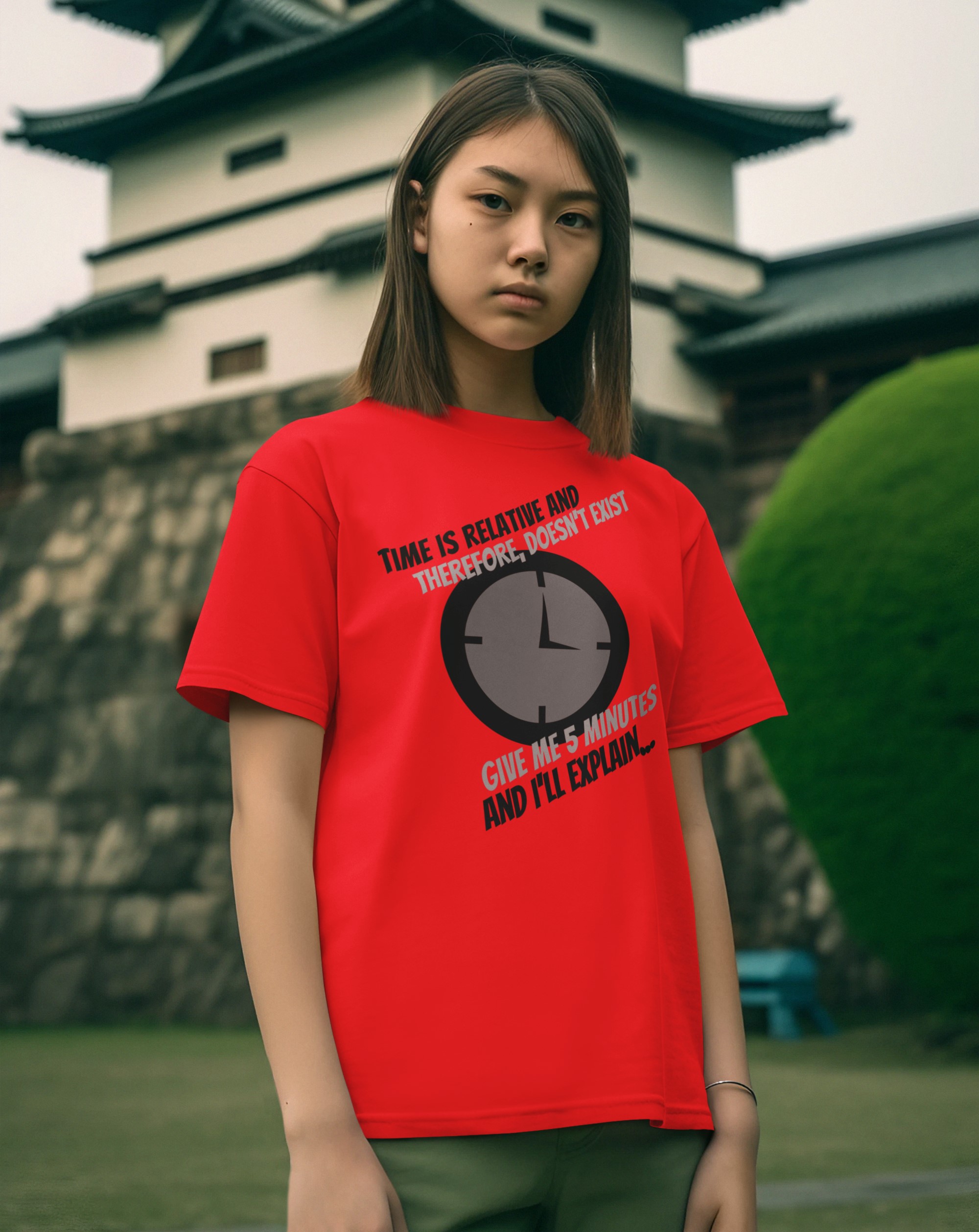 Humorous T-Shirts | Light-Hearted Designs for Modern Life. Science T-shirts 'Time doesn't exist' (Black design version)