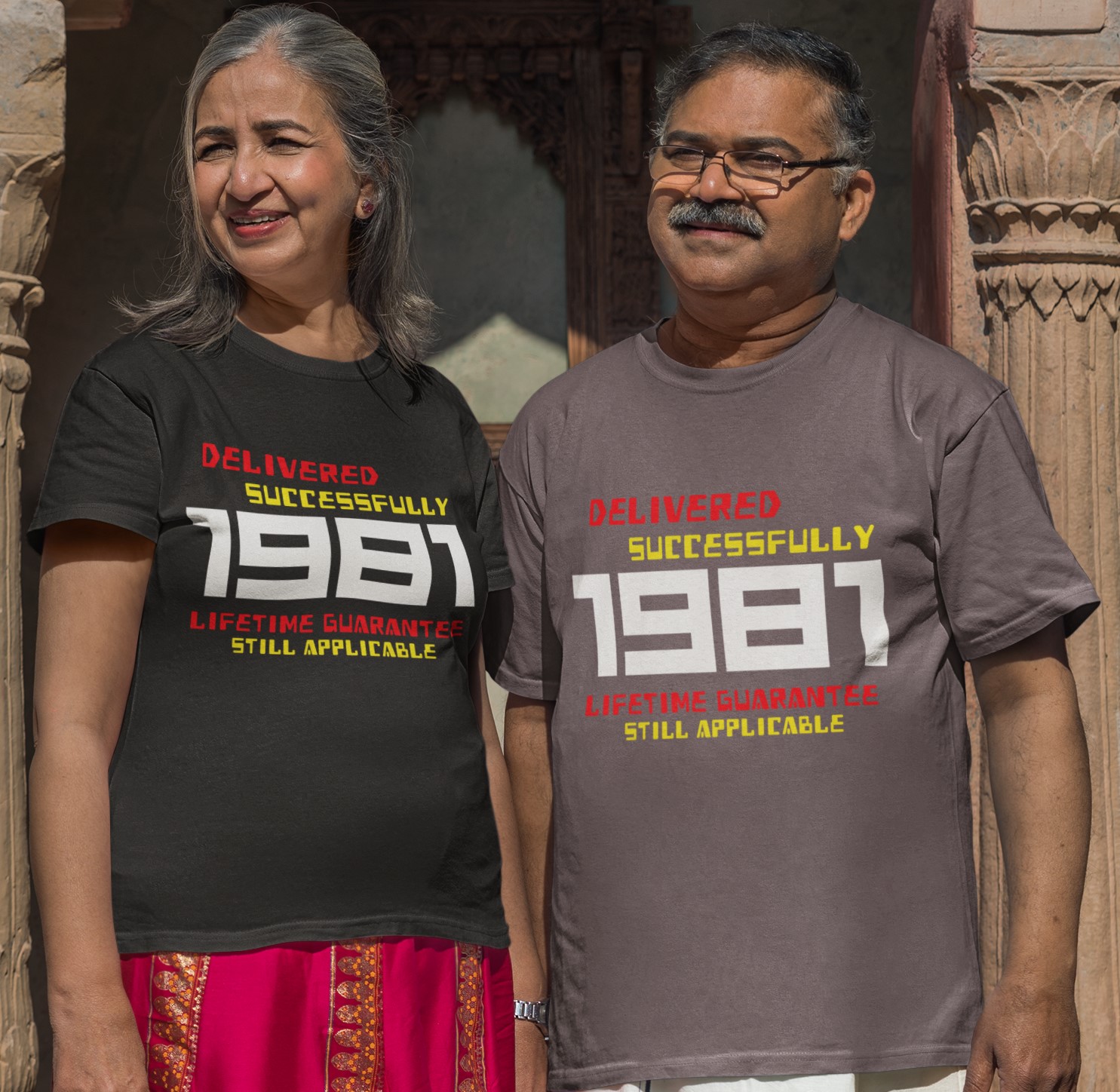 '1981 Delivered successfully, lifetime guarantee still applicable' T-Shirt for He or She. Birthday gift idea.