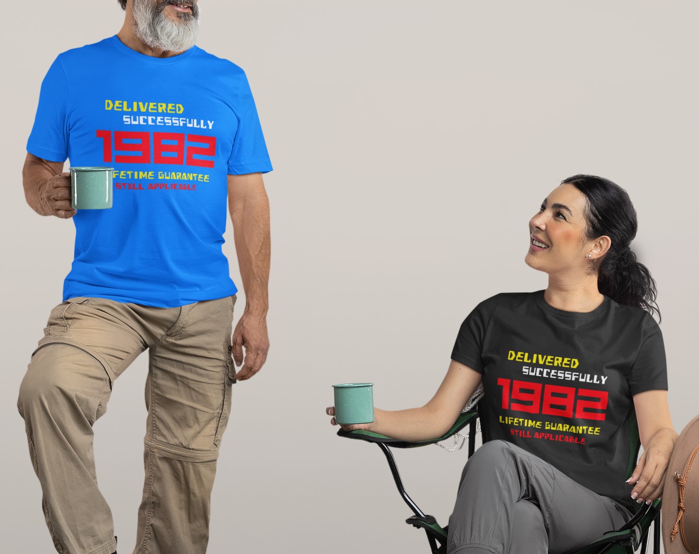 '1982 Delivered successfully, lifetime guarantee still applicable' T-Shirt for He or She. Birthday gift idea. Original designs for original minds.