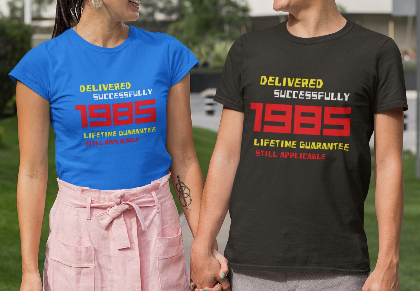 '1985 Delivered successfully, lifetime guarantee still applicable' T-Shirt for He or She. Birthday Gift Idea. Original designs for original minds.