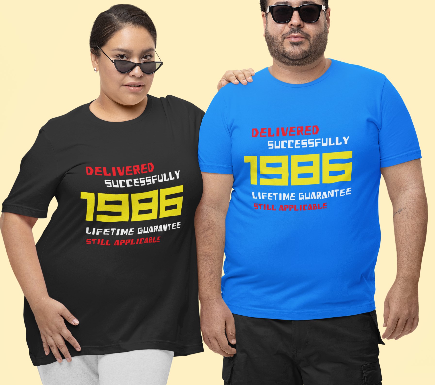 '1986 Delivered successfully, lifetime guarantee still applicable' T-Shirt for He or She. Birthday gift idea. Original designs for original minds.
