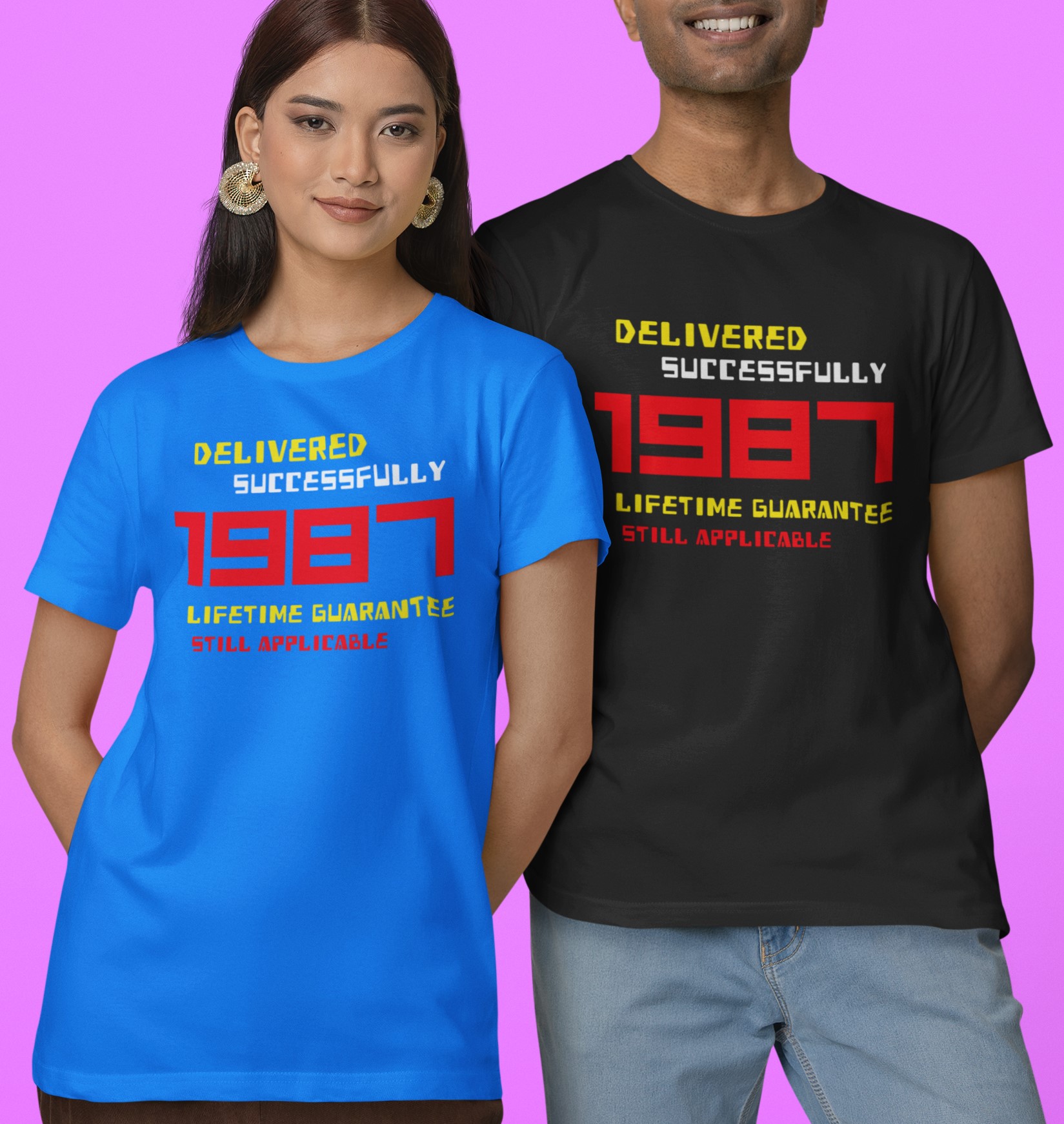 '1987 Delivered successfully, lifetime guarantee still applicable' T-Shirt for He or She. Birthday gift idea. Original designs for original minds.