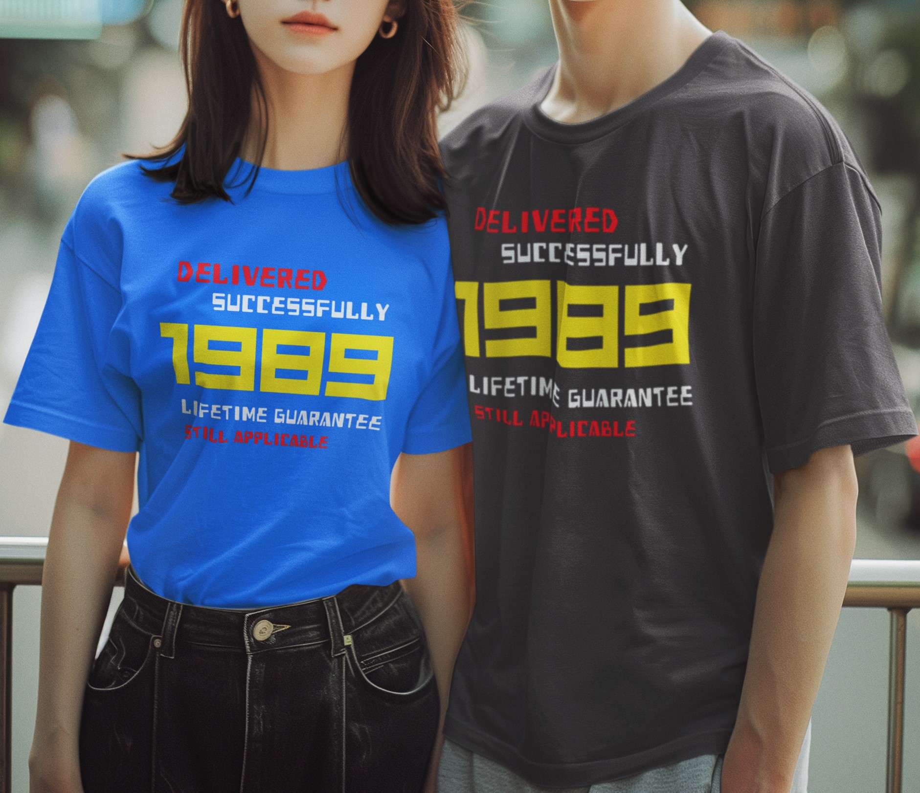 1989 Delivered successfully, lifetime guarantee still applicable' T-Shirt for He or She. Birthday gift idea. Original designs for original minds.