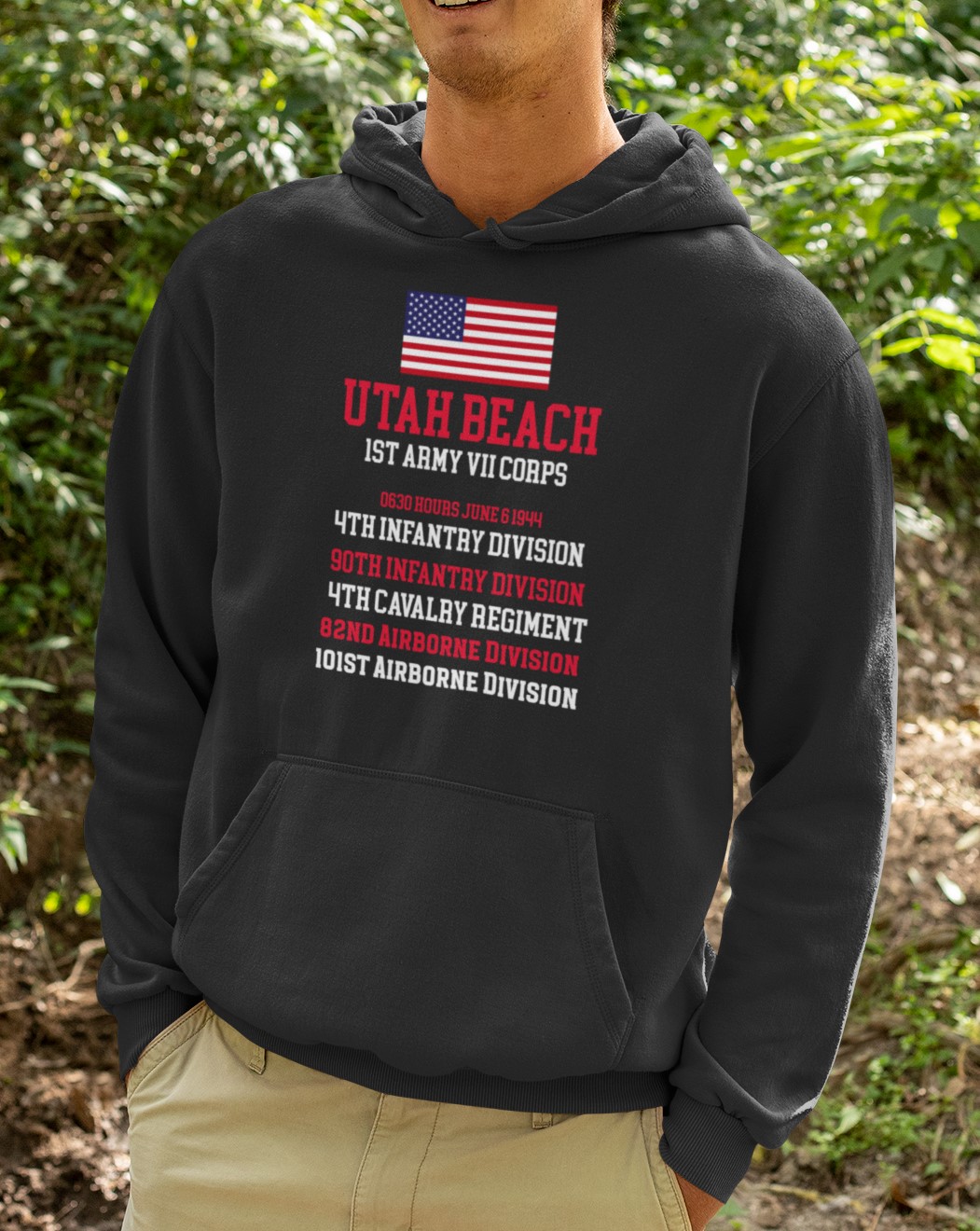 D-Day commemoration 'Utah Beach' Hoodie. Unique design printed on premium quality Hoodie. Original designs for original minds.