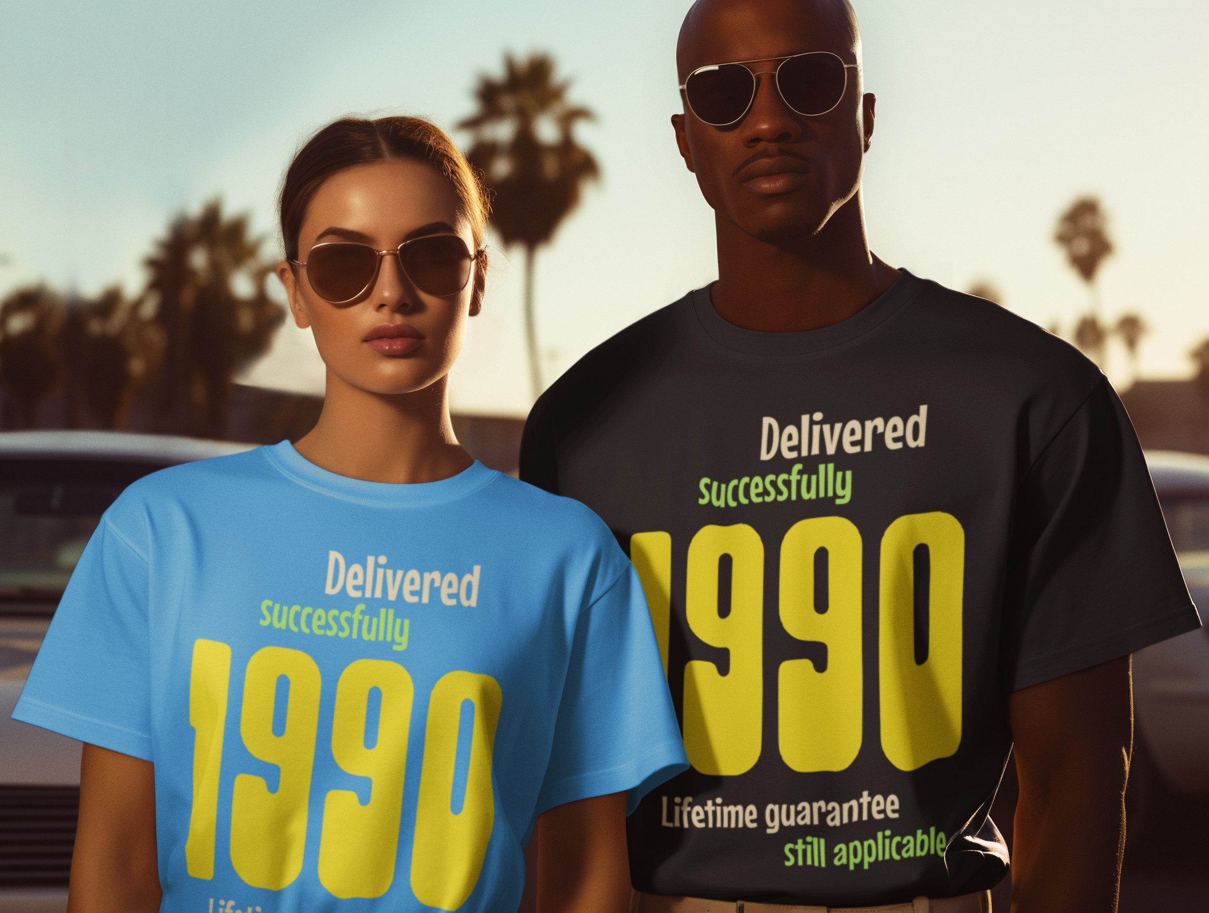 1990 Delivered successfully, lifetime guarantee still applicable T-Shirt for He or She. birthday gift idea. Original designs for original minds.