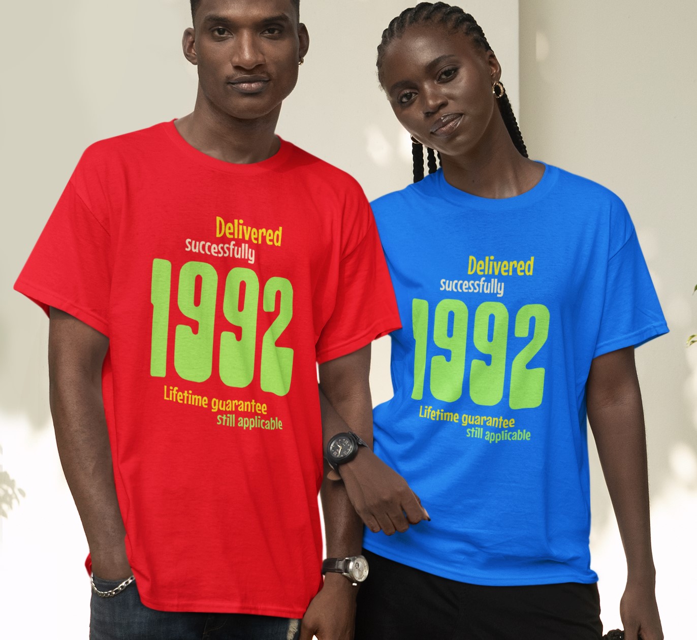 '1992 Delivered successfully, lifetime guarantee still applicable' T-Shirt for He or She. birthday gift idea. Original designs for original minds.