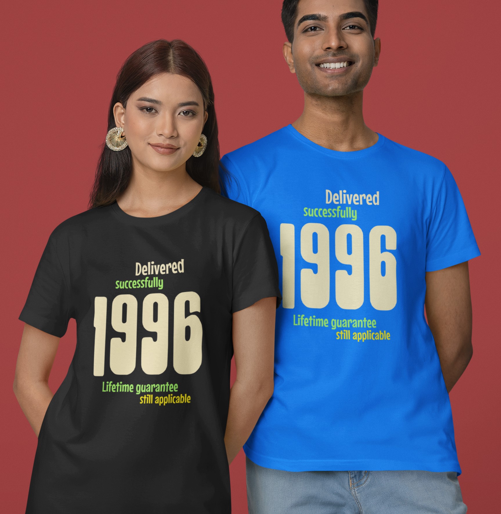 '1996 Delivered successfully, lifetime guarantee still applicable' T-Shirt for He or She. birthday gift idea. Original designs for original minds.