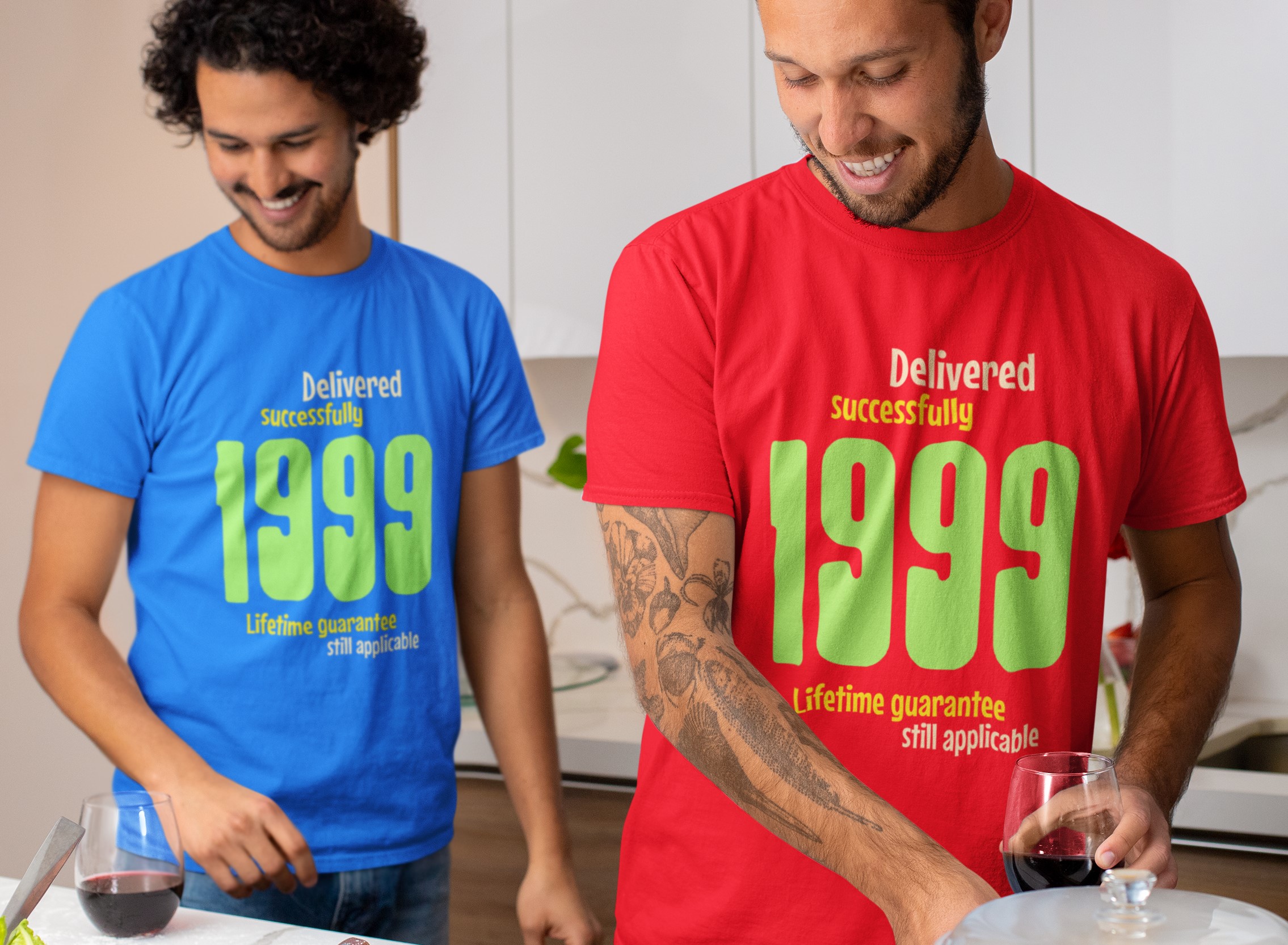 '1999 Delivered successfully, lifetime guarantee still applicable' T-Shirt for He or She. birthday gift idea. Original designs for original minds.