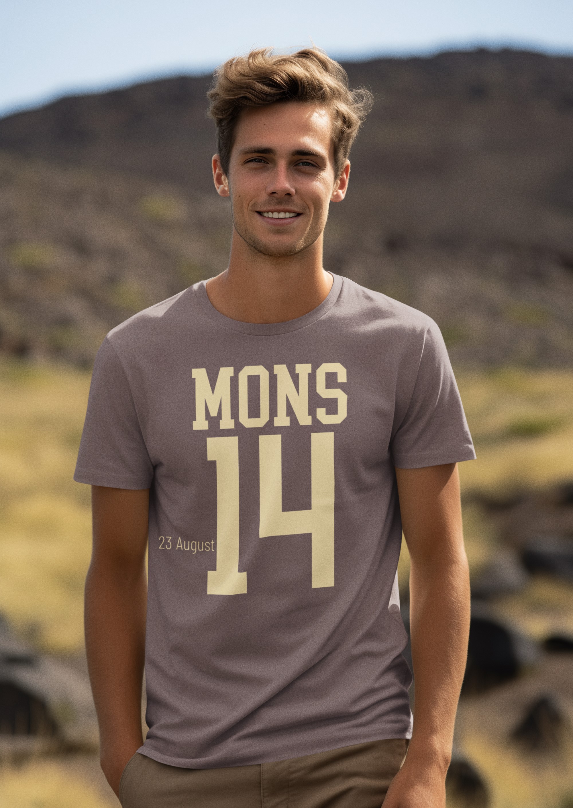 WW1 commemorative T-shirt featuring title date and year of battle. Mons 23 August 1914. Original designs for original minds.