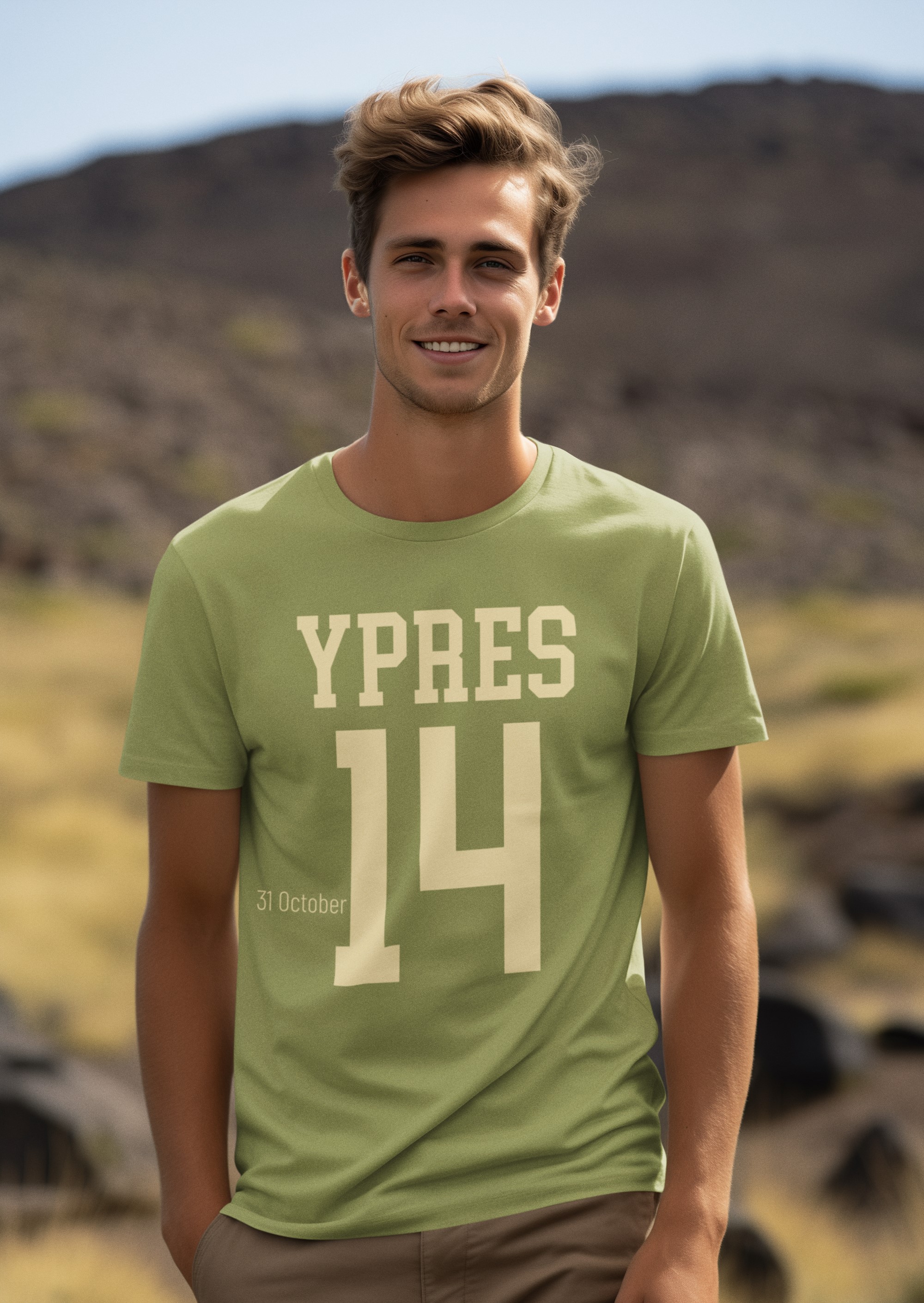 WW1 commemorative T-shirt featuring title date and year of battle. Ypres 31 October 1914. Original designs for original minds.