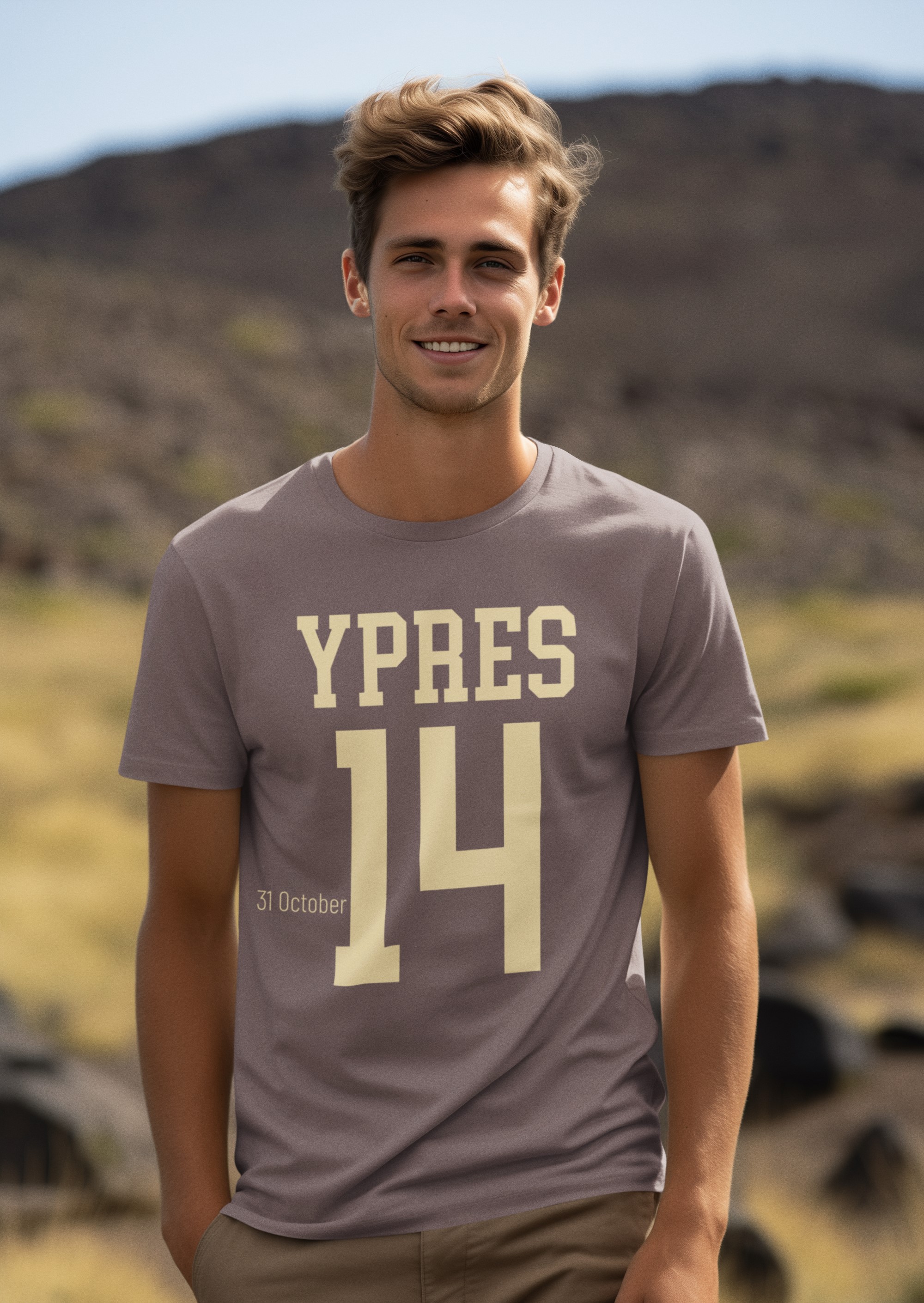 WW1 commemorative T-shirt featuring title date and year of battle. Ypres 31 October 1914. Original designs for original minds.