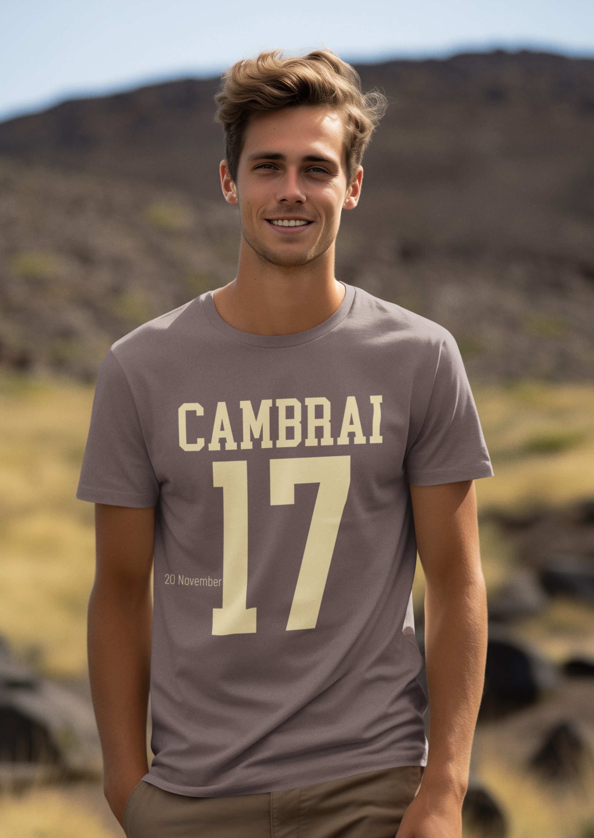 WW1 commemorative T-shirt featuring title date and year of battle. Cambrai 20 November 1917. Original designs for original minds.
