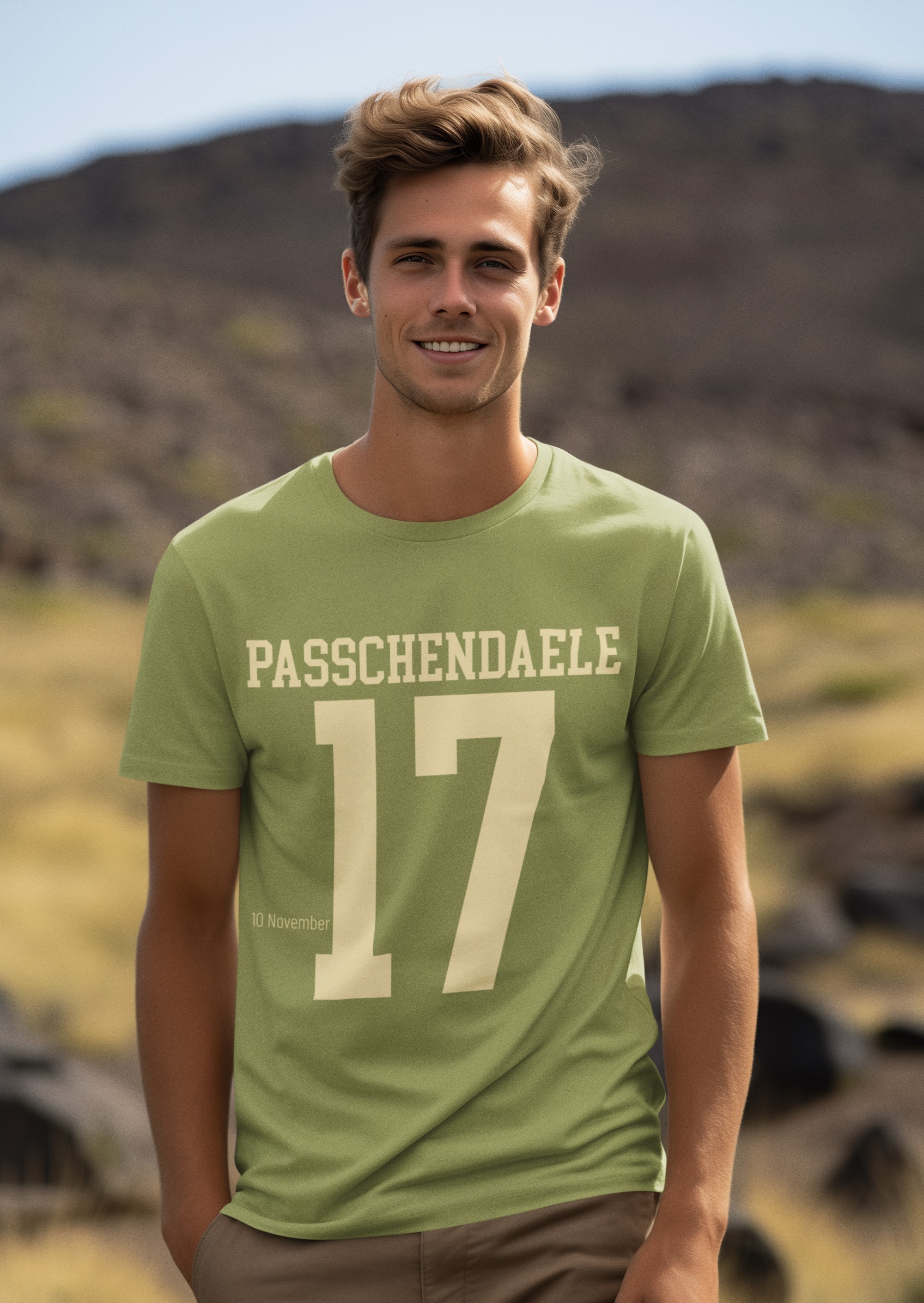 WW1 commemorative T-shirt featuring title date and year of battle. Passchendaele 10 November 1917. Original designs for original minds.