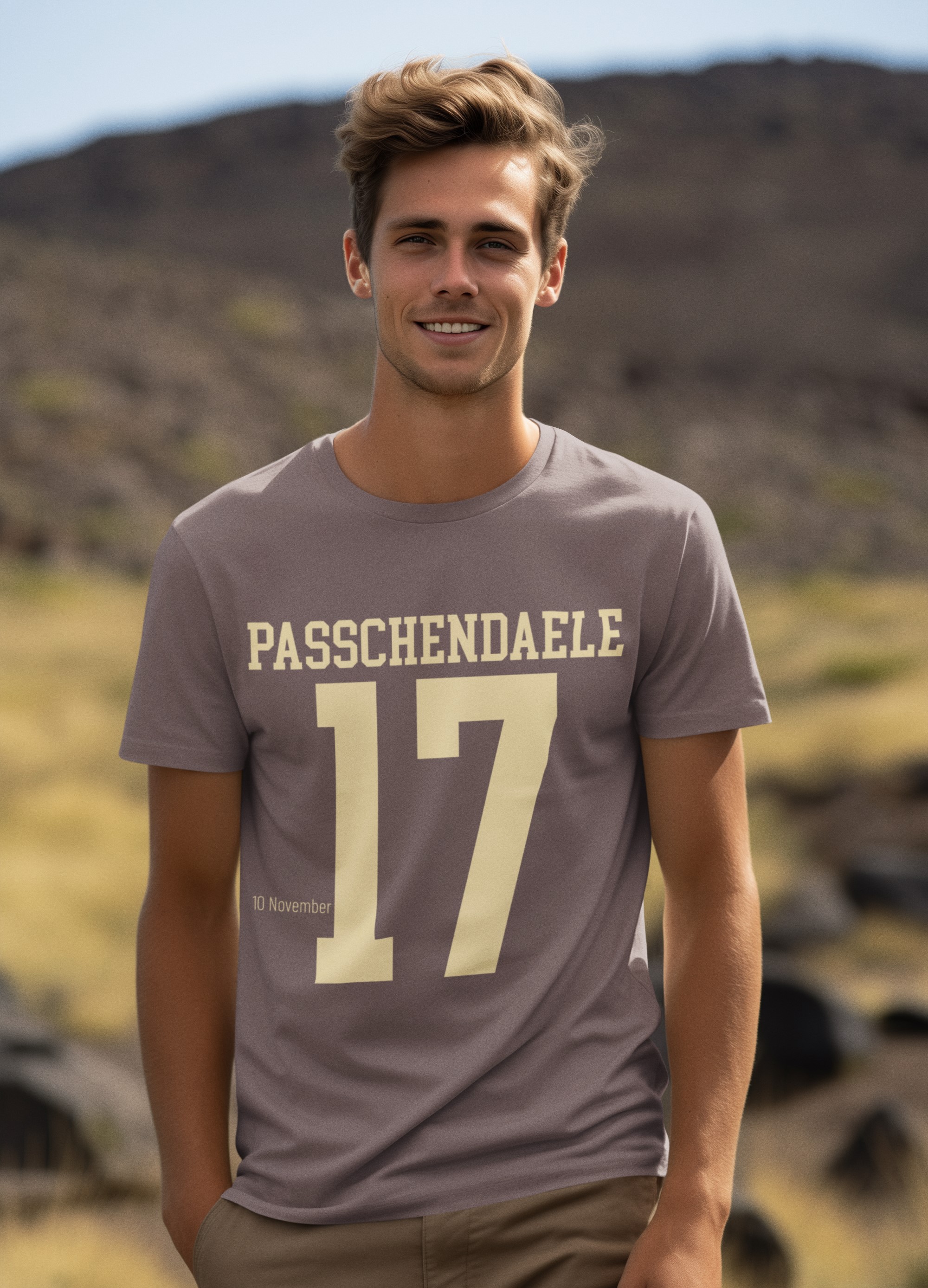 WW1 commemorative T-shirt featuring title date and year of battle. Passchendaele 10 November 1917. Original designs for original minds.