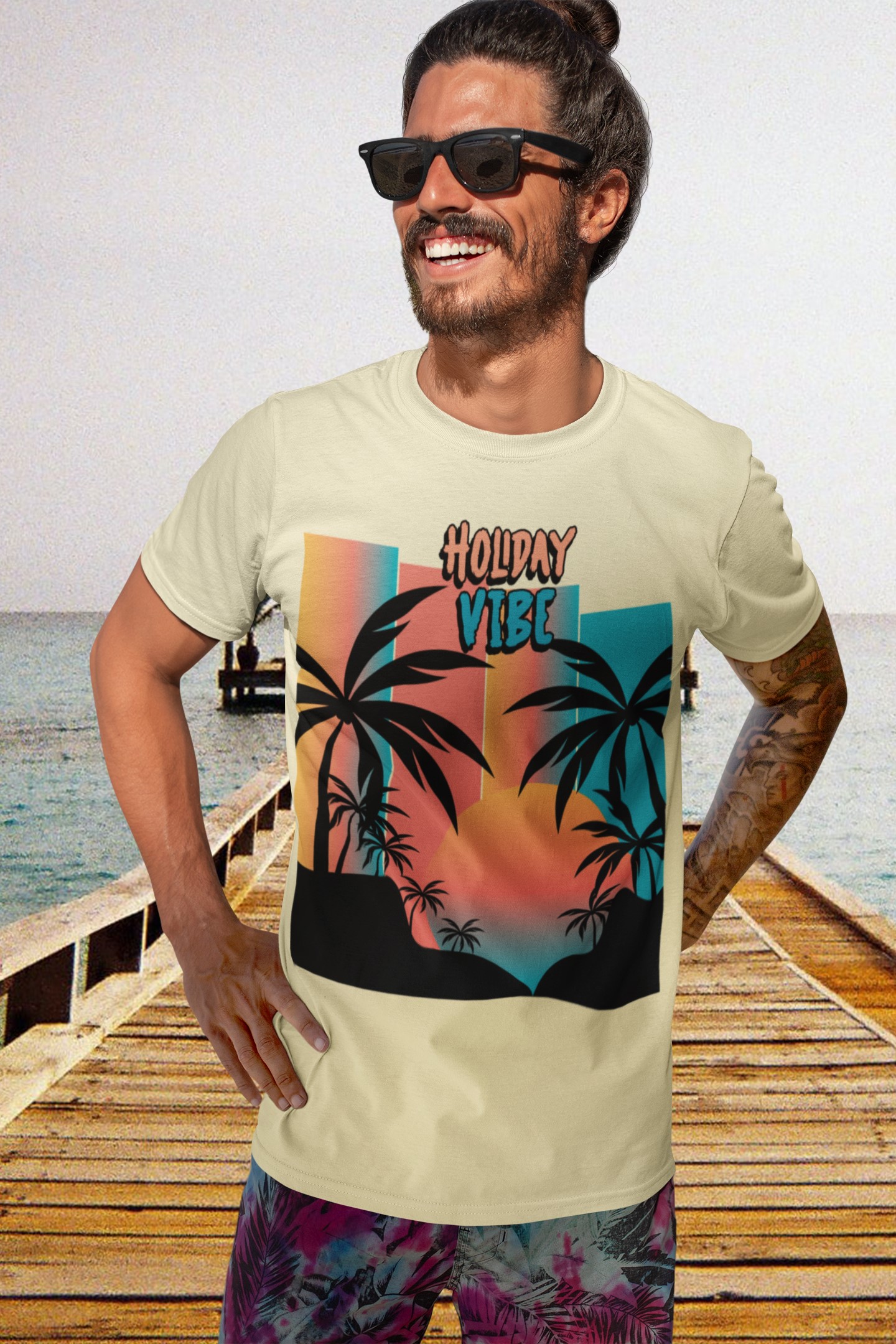Holiday Vibe summer T-shirt. Beach wear, casual wear. Original designs for original minds.
