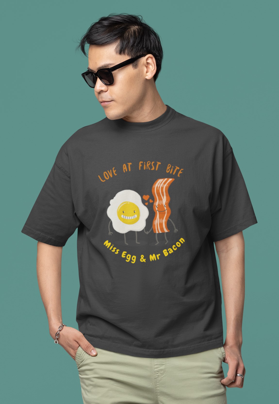 Love at first bite Eggs & Bacon T-shirt. For lovers of breakfast. Original designs for original minds. 