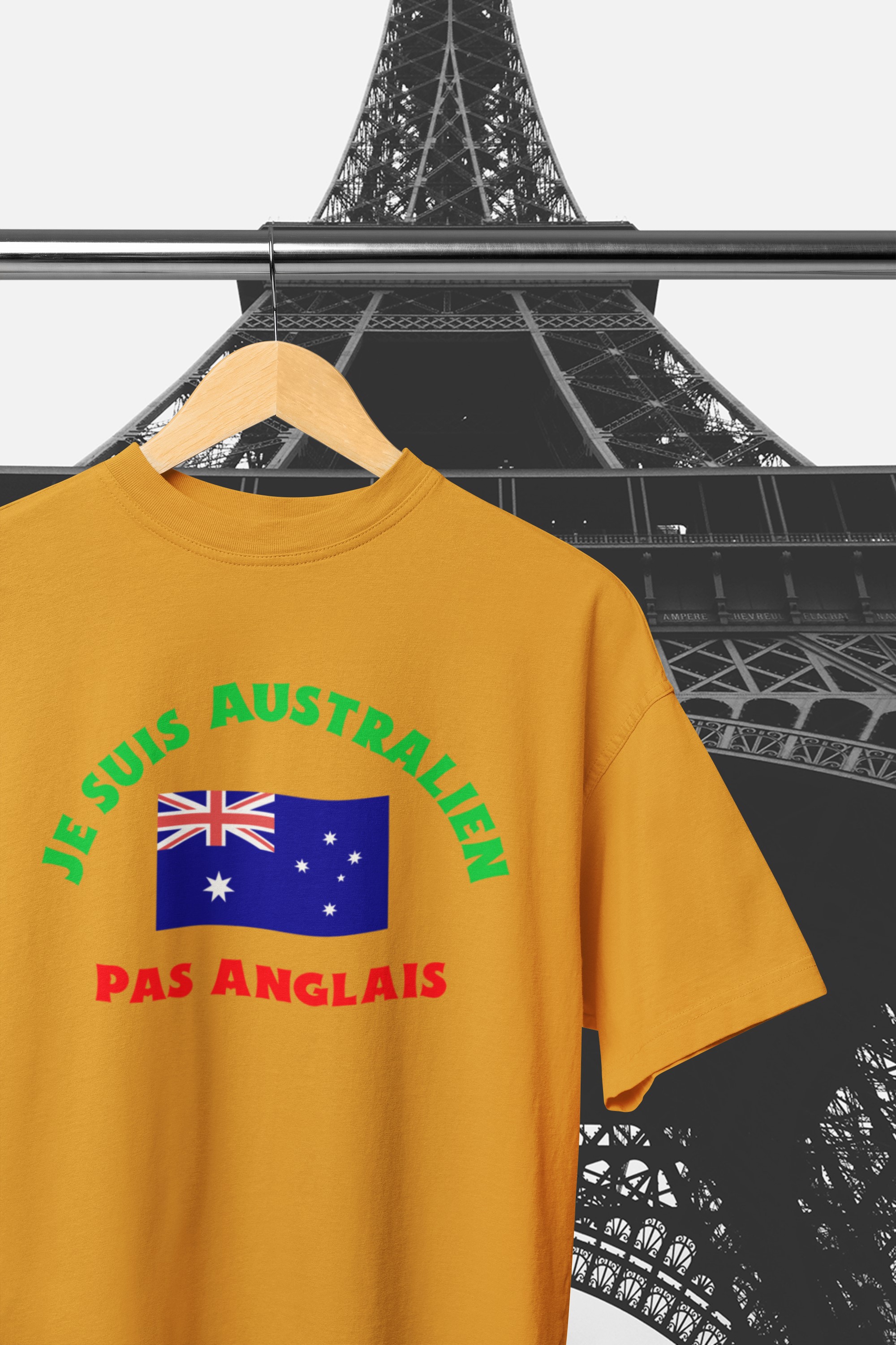I'm Australian not English T-Shirt. Fun, helpful aid whilst in France or a French speaking country.