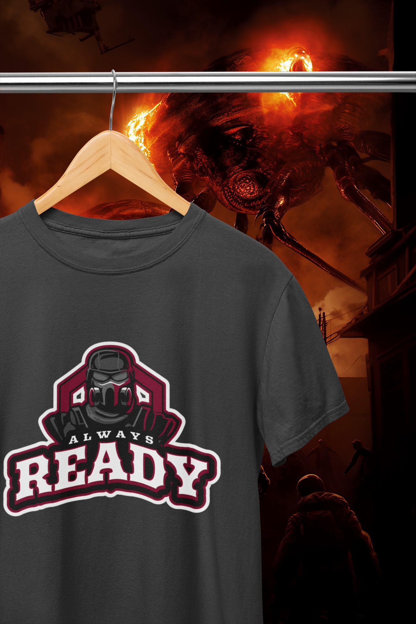 'Always ready' Doomsday prepper style T-Shirt and Dad cap. Apocalyptic design. Original designs for original minds.