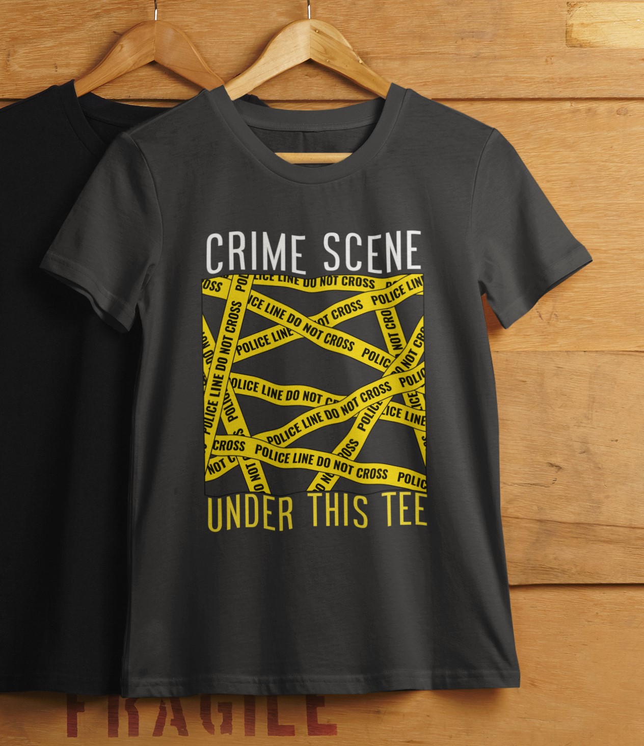 'Crime scene under this tee' T-shirt. Fun, humorous design. Original designs for original minds.