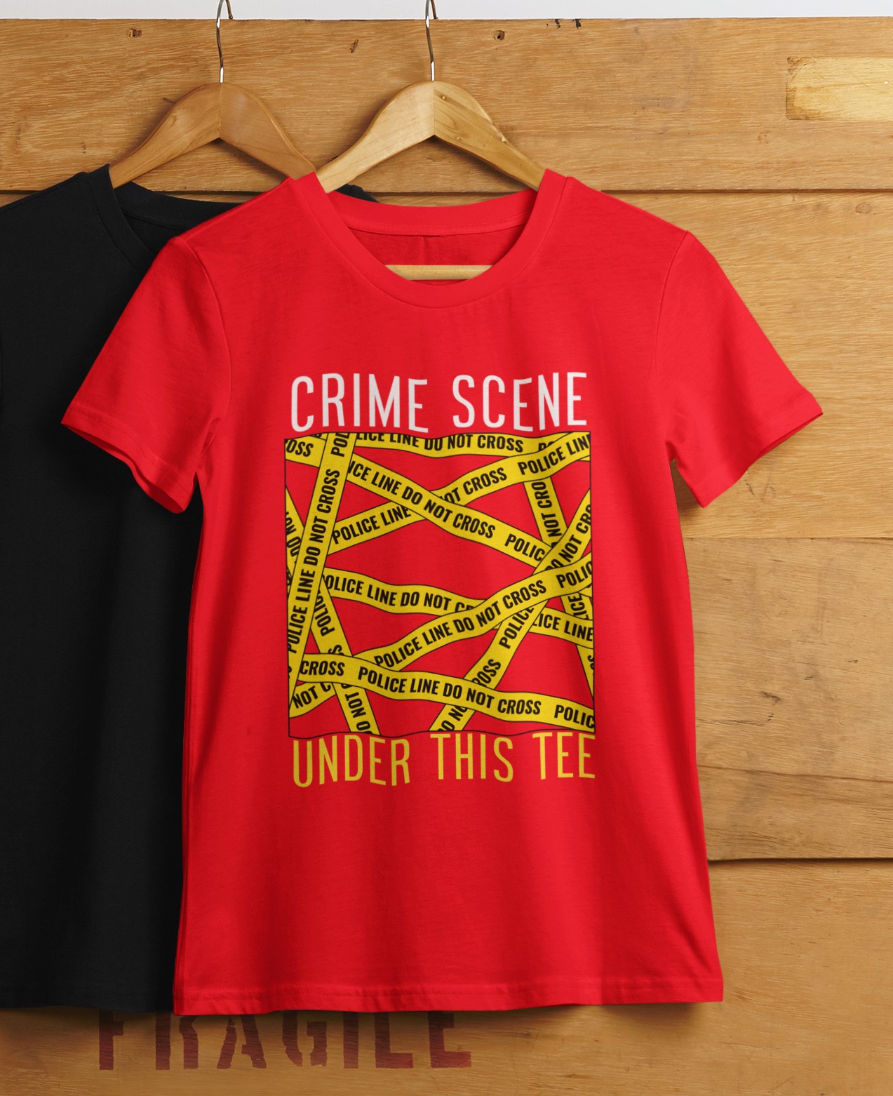 'Crime scene under this tee' T-shirt. Fun, humorous design. Original designs for original minds.