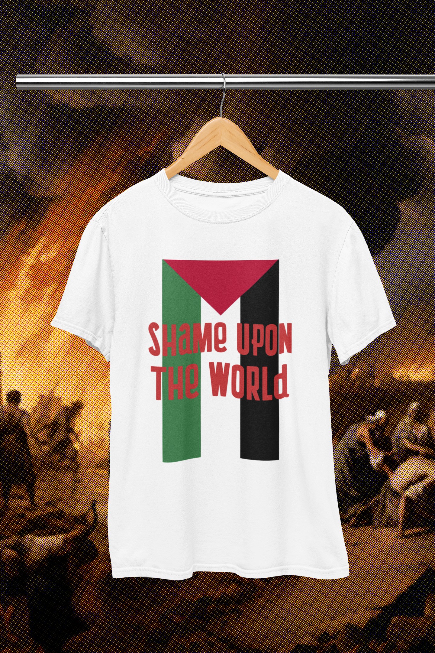 Palestine 'Shame upon the world' T-shirt highlighting the disgraceful non response to this horror in Gaza.