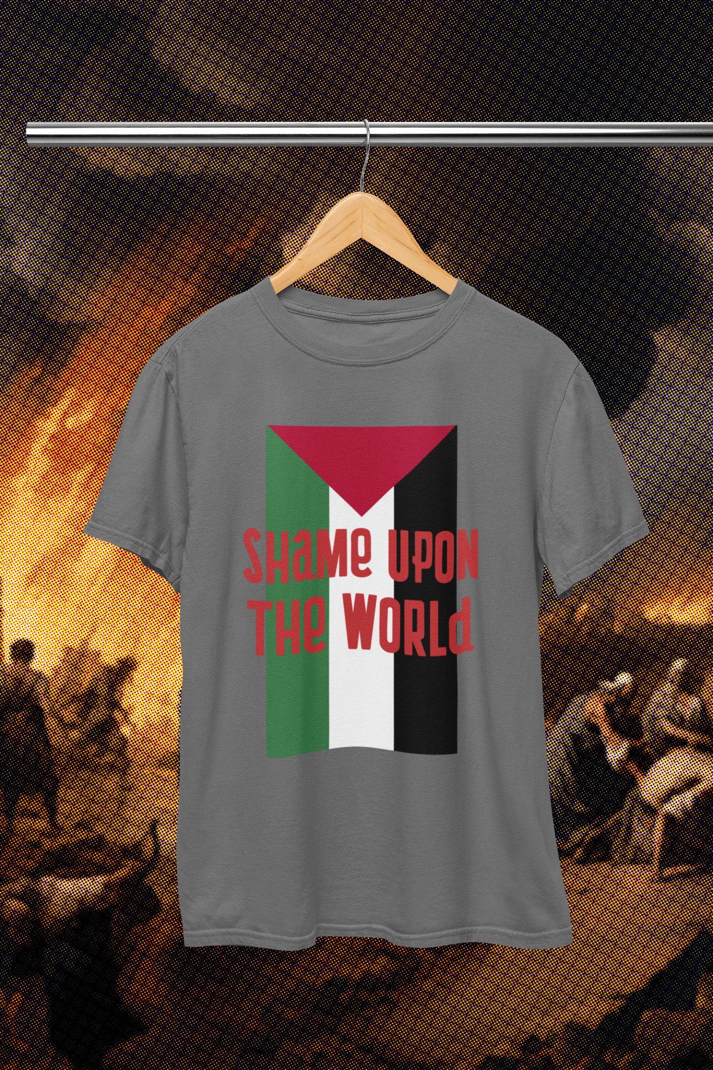 Palestine 'Shame upon the world' T-shirt highlighting the disgraceful non response to this horror in Gaza.