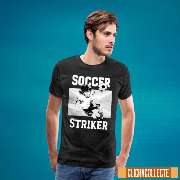 Anime style 'Soccer Striker' stylised T-Shirt. Football, Soccer casual wear. Original designs for original minds.