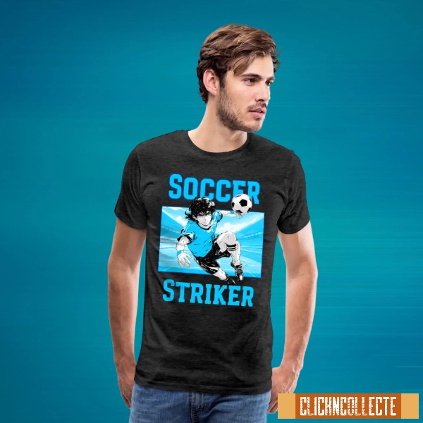 Anime style 'Soccer Striker' stylised T-Shirt. Football, Soccer casual wear. Original designs for original minds.