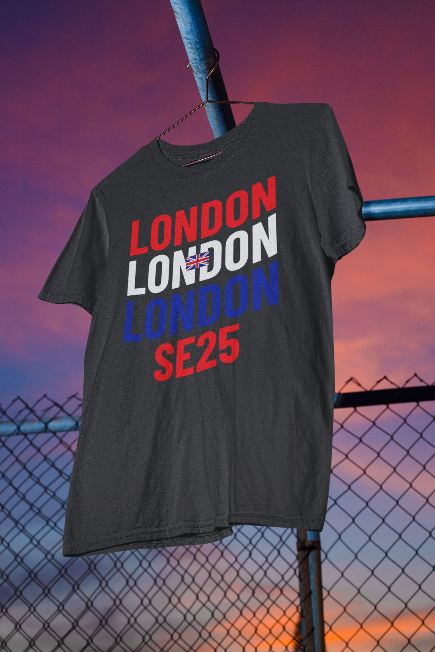 London SE25 T-Shirt range. London SE25 famous for these London landmarks: Crystal Palace Dinosaur park, South Norwood lake, Woodside park.
