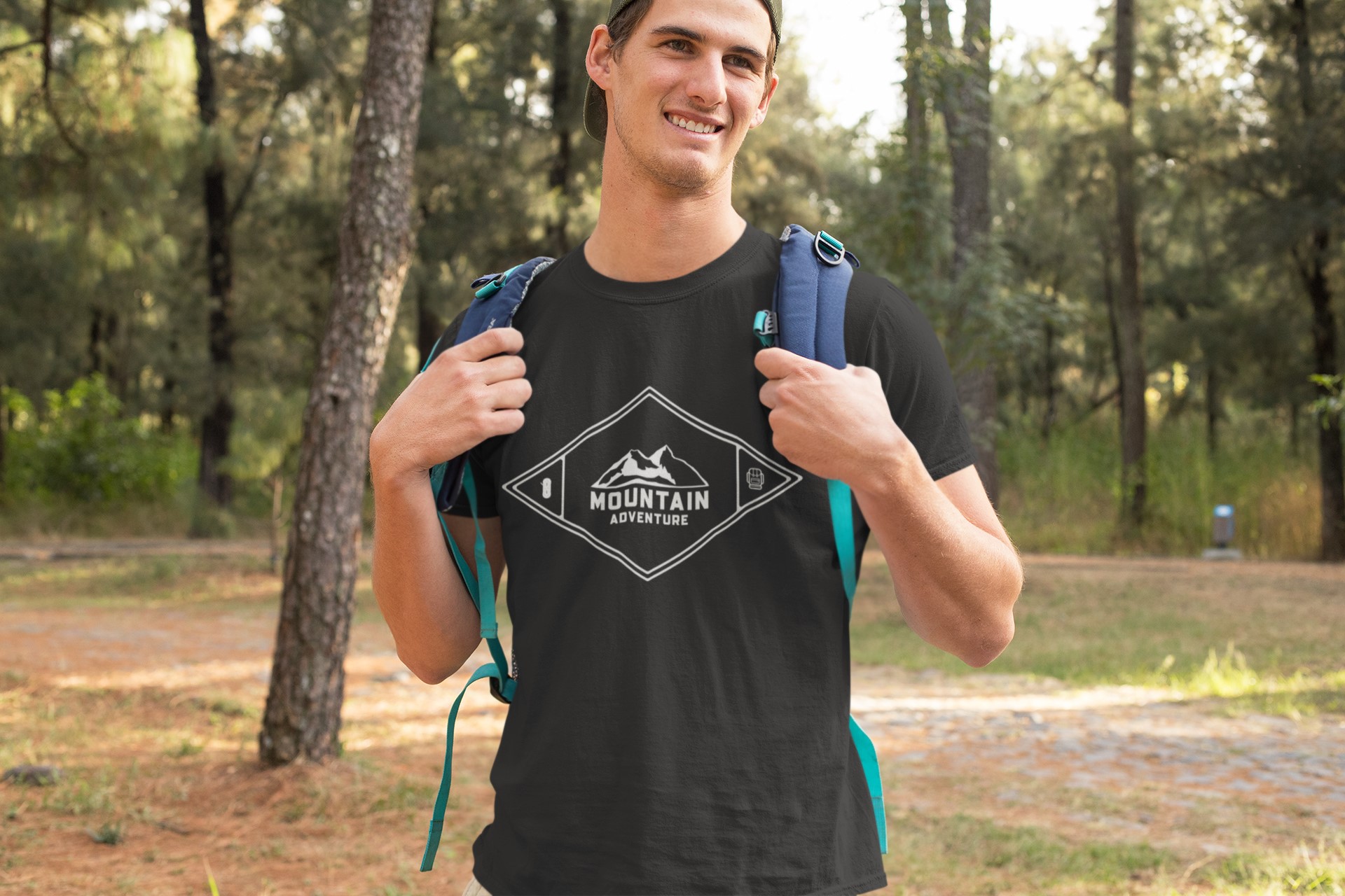 Mountain Adventure Diamond design T-Shirt Range. With climbing rope, mountains and rucksack symbols. Get out and enjoy.