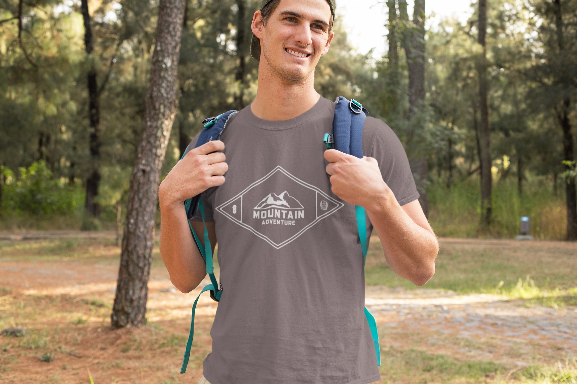 Mountain Adventure Diamond design T-Shirt Range. With climbing rope, mountains and rucksack symbols. Get out and enjoy.