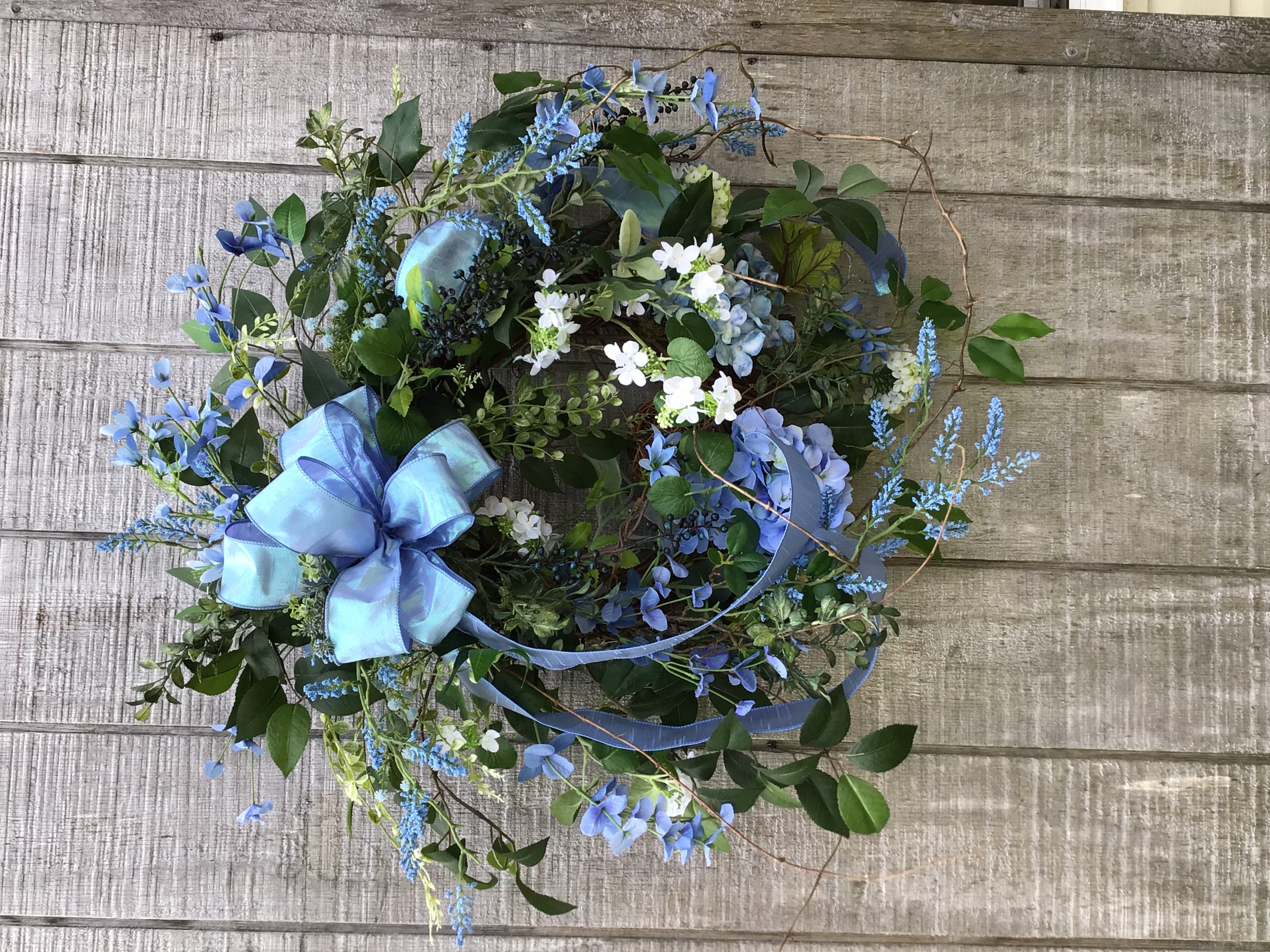 Blue hydrangea wreath, Elegant, Romantic, Woodland wedding 