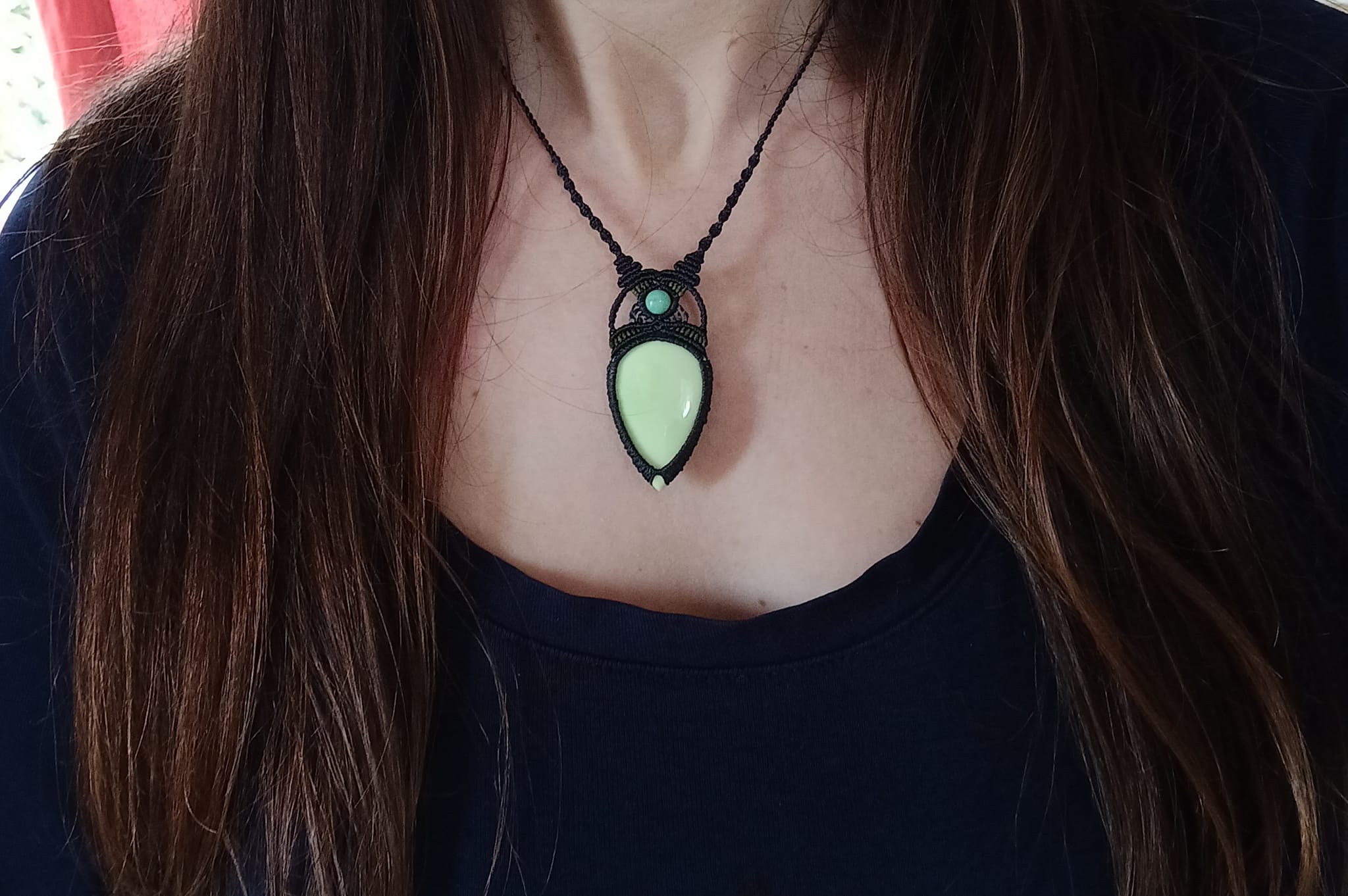 Collier macramé chrysoprase citron, perle chrysoprase