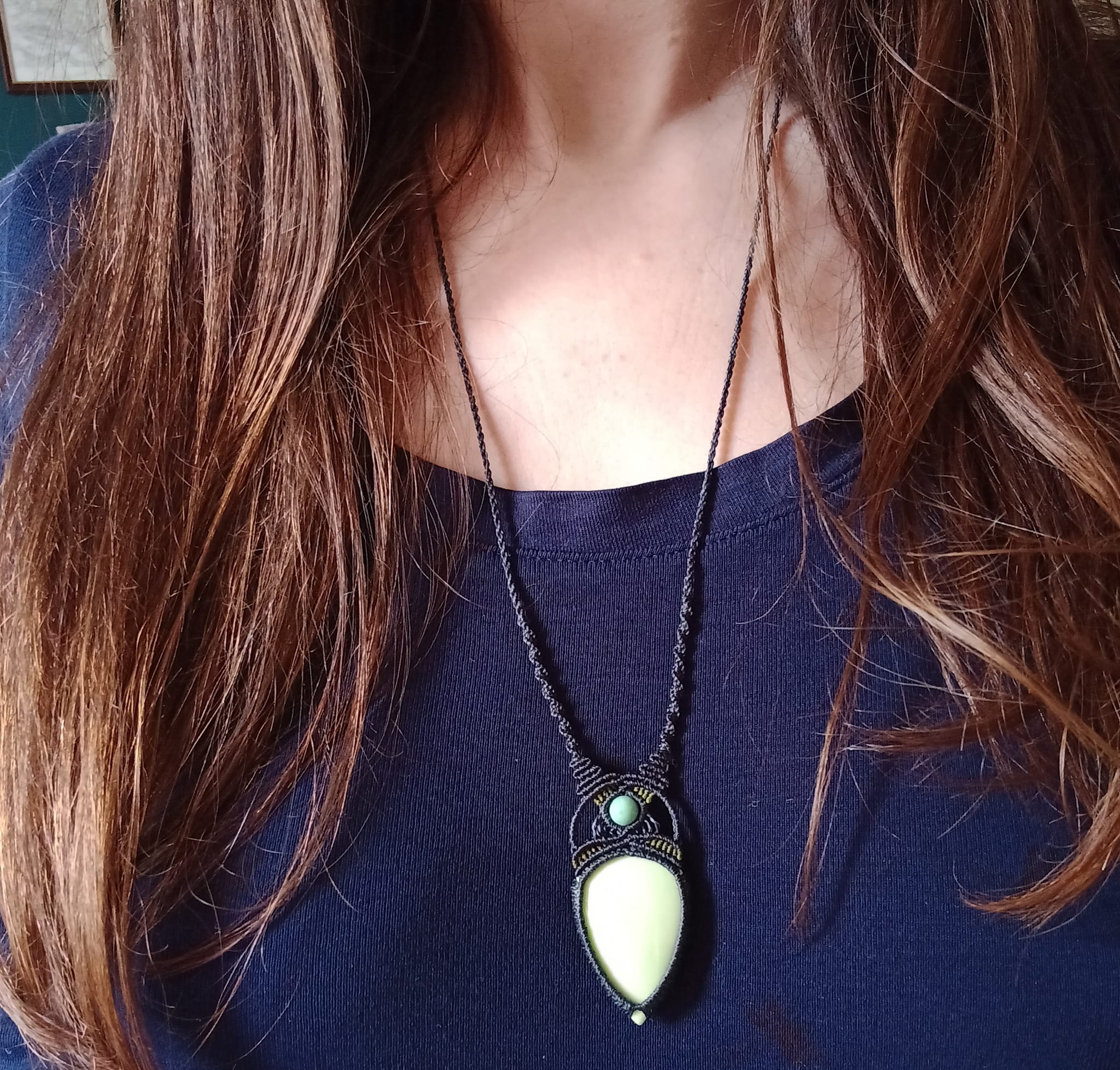 Collier macramé chrysoprase citron, perle chrysoprase