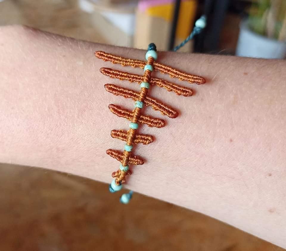 Bracelet macramé fougère, perles