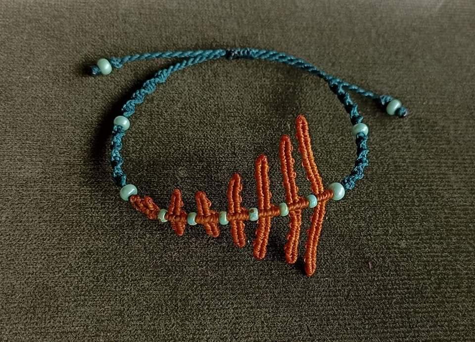 Bracelet macramé fougère, perles