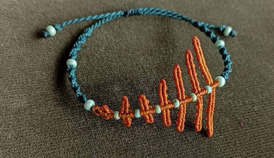 Bracelet macramé fougère, perles