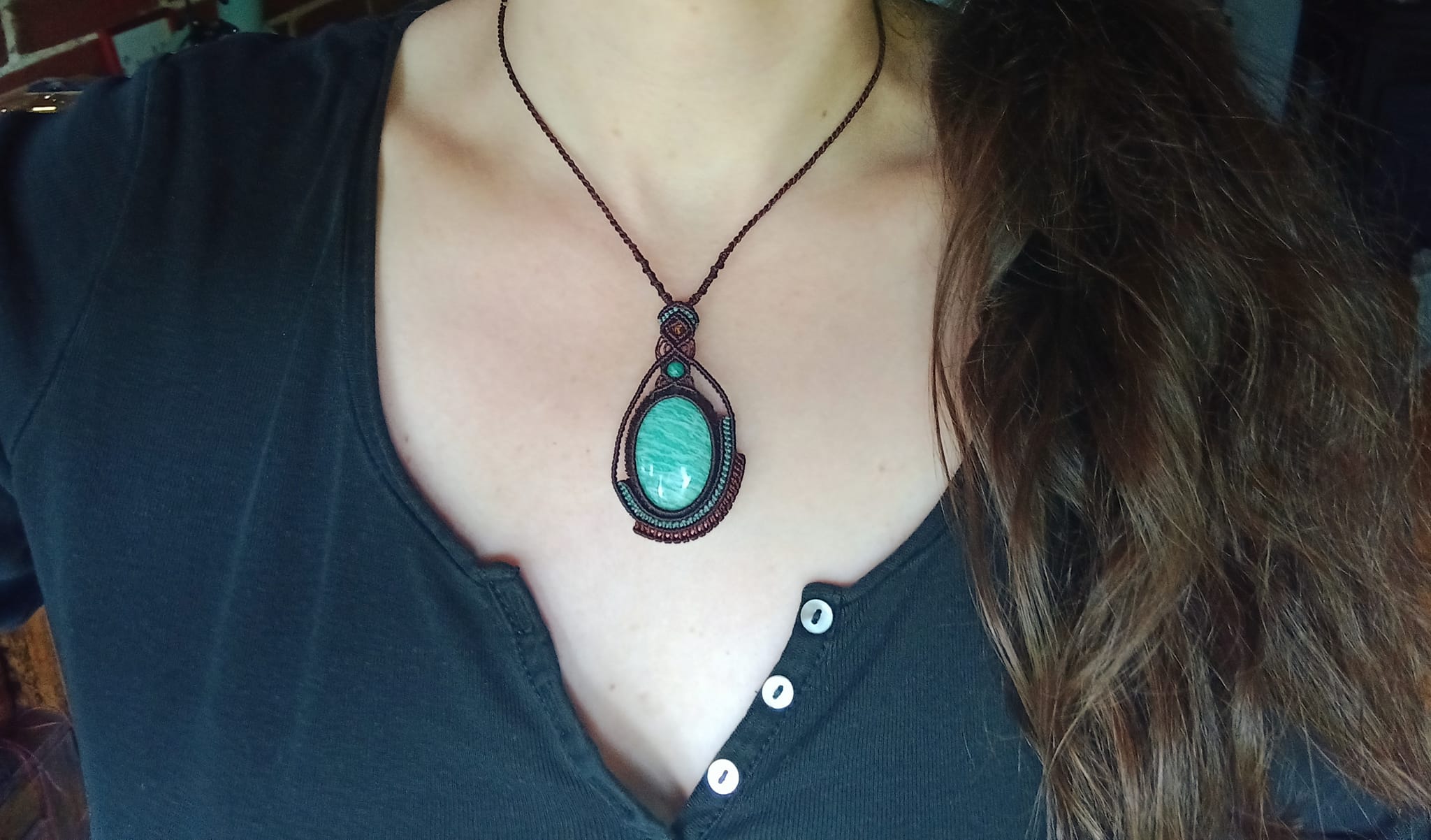 Collier macramé, amazonite, perle amazonite