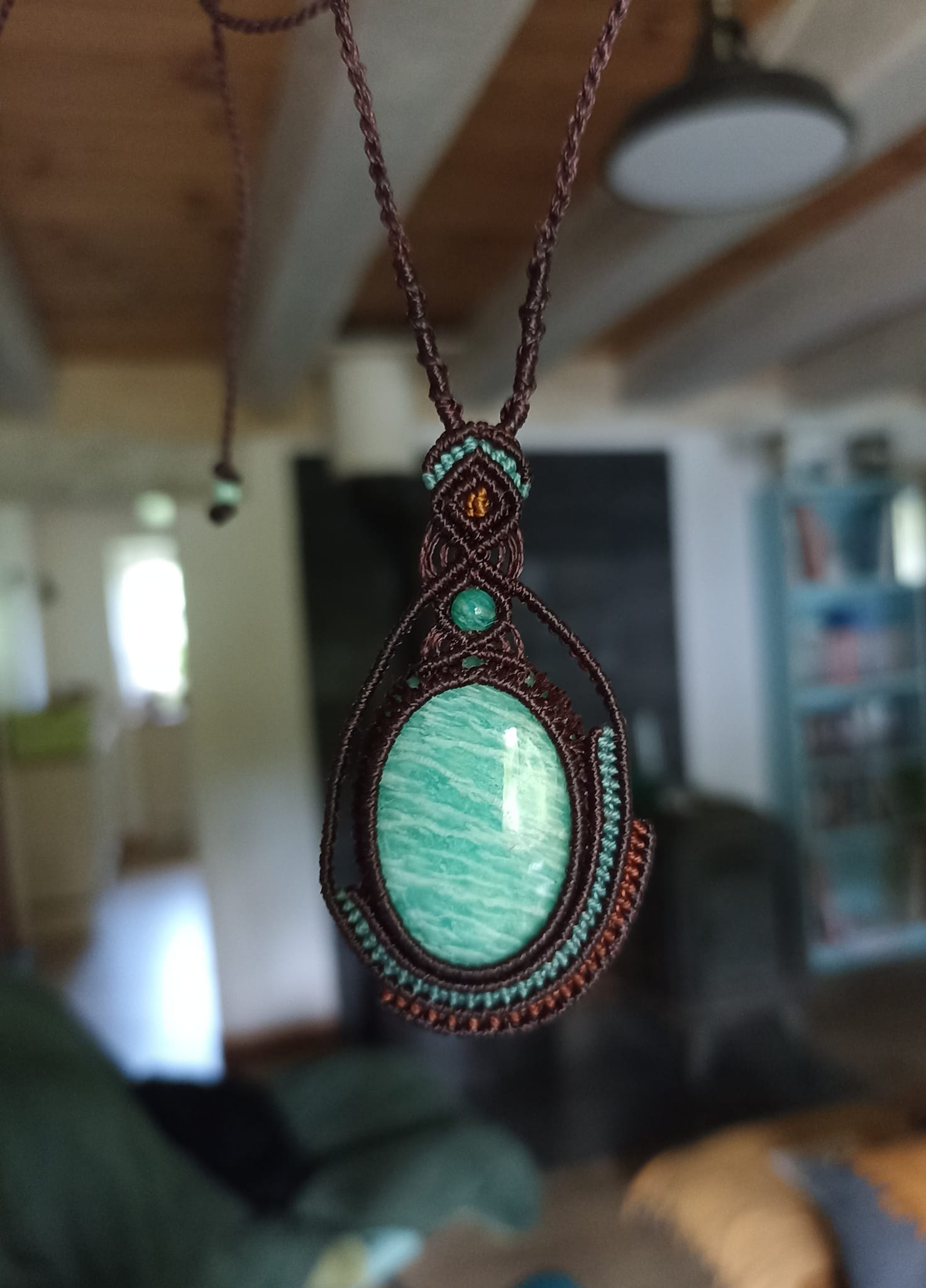 Collier macramé, amazonite, perle amazonite