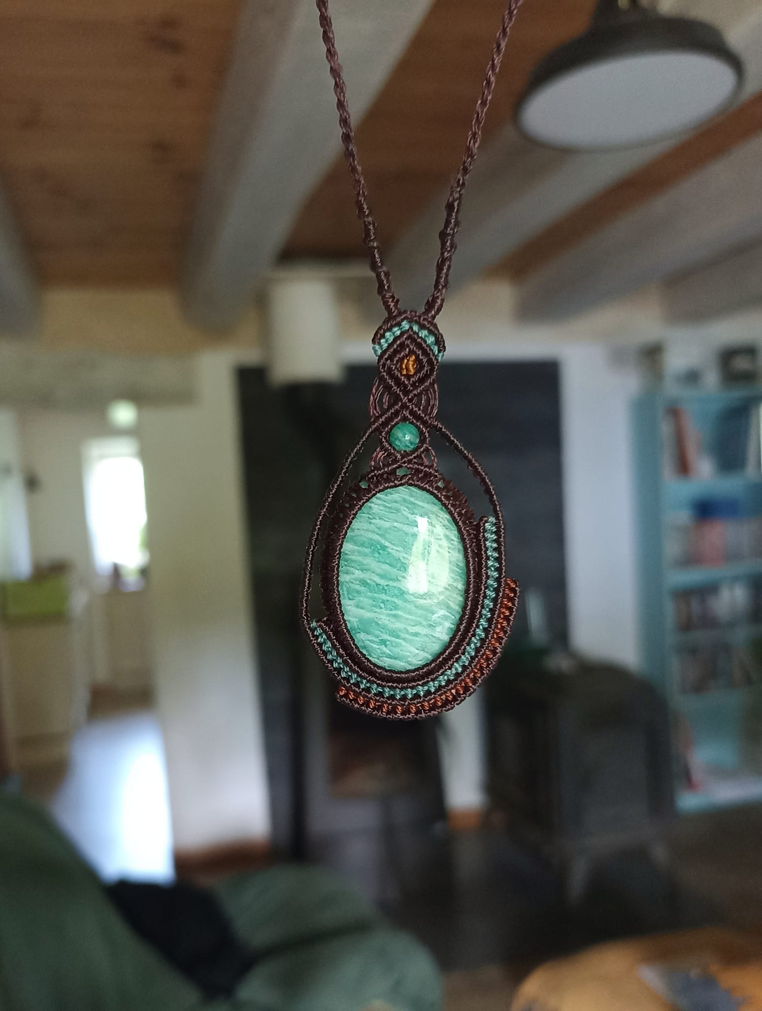 Collier macramé, amazonite, perle amazonite