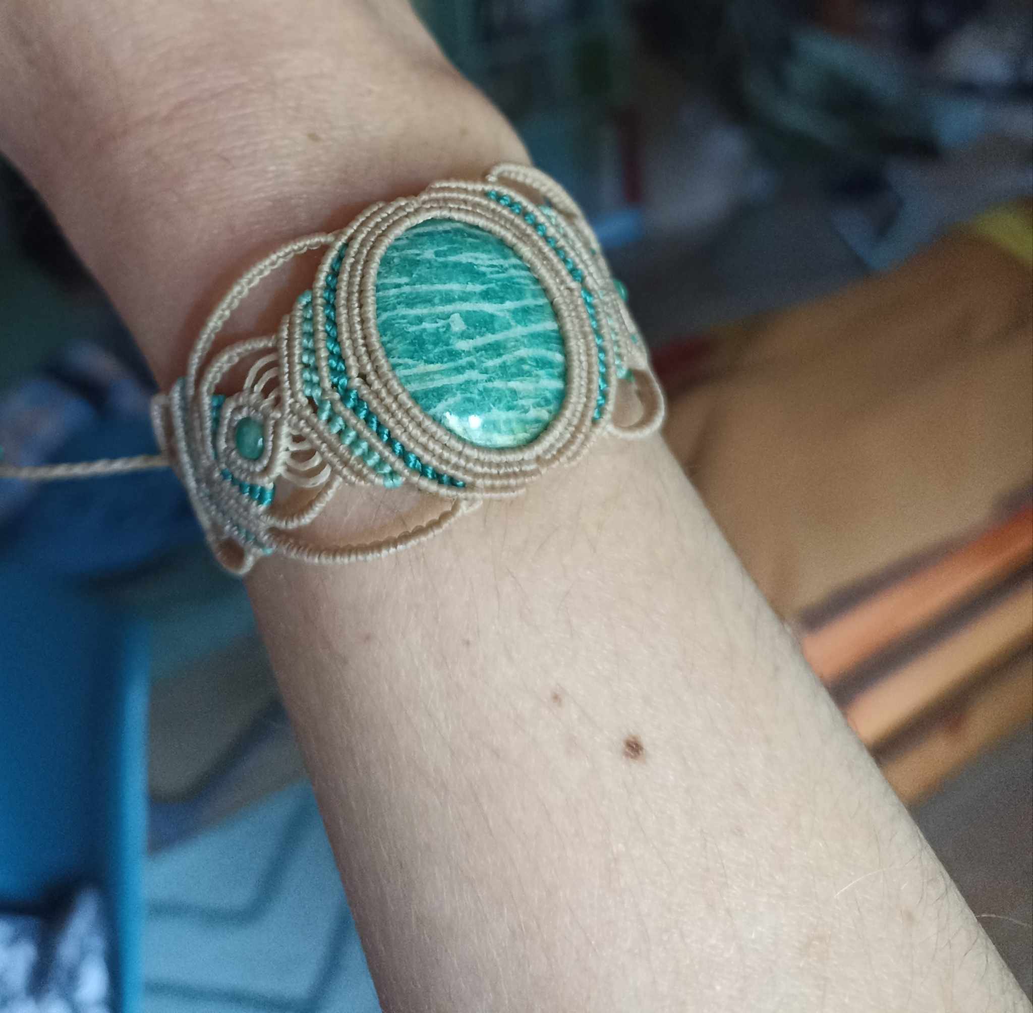 Bracelet manchette amazonite, perles amazonite