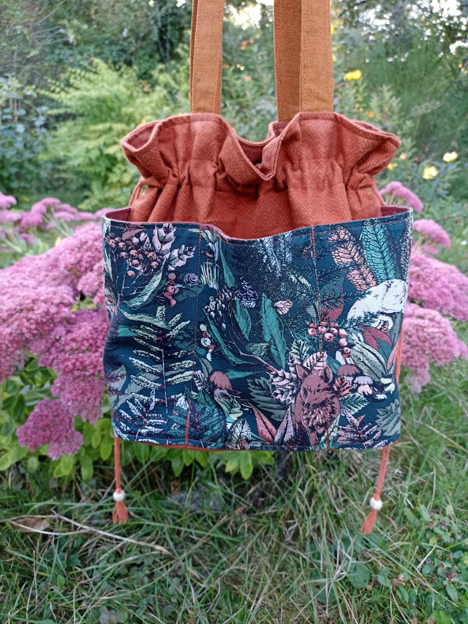 Sac en tissu, automne renard écureuil, fait main