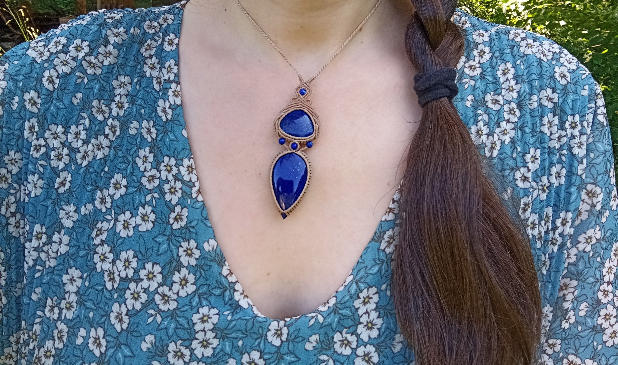 Collier macramé lapis lazuli, perles lapis lazuli