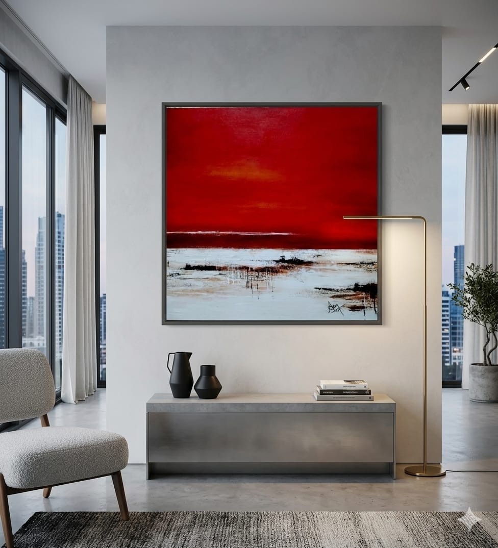 Red Horizon Abstract Painting