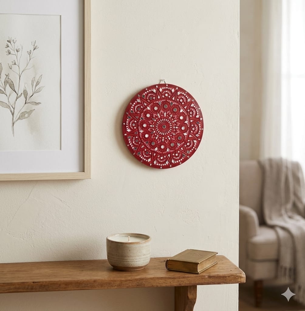 Red Mandala Mirror Wall Art