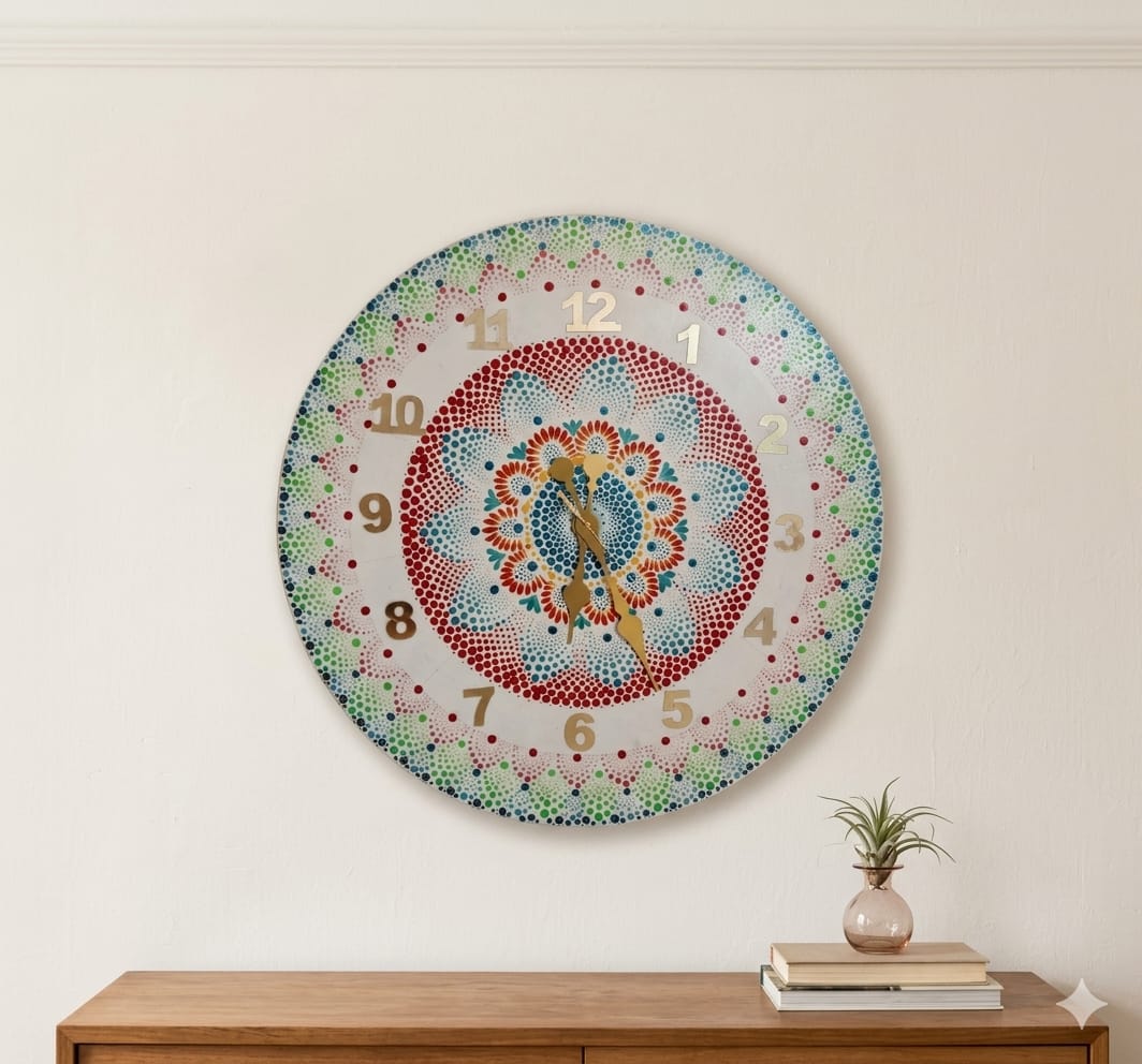 Hand-Painted Mandala Wall Clock